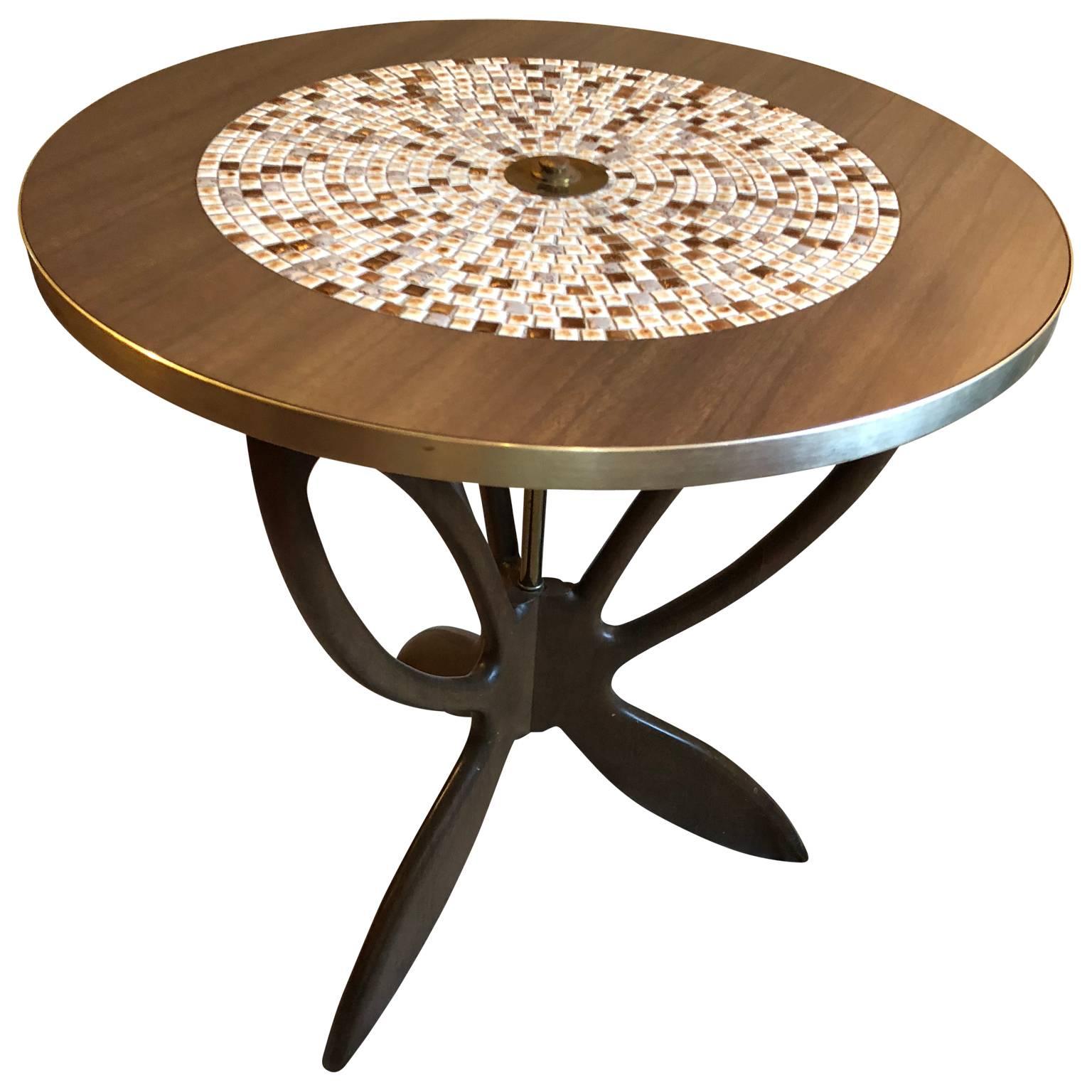 Round Mid-Century Modern Tile Top Butterfly Cocktail Table 1