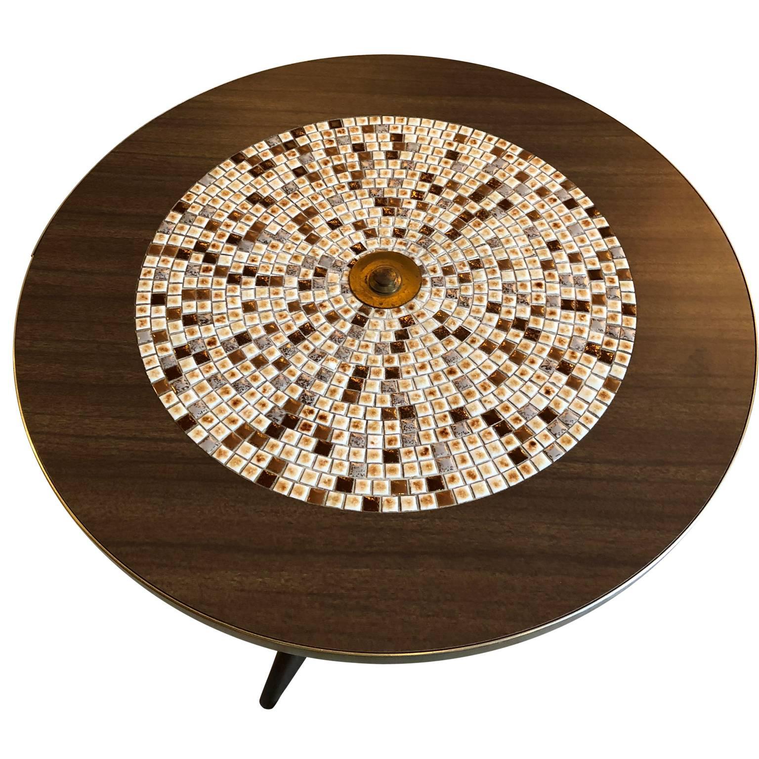 Ceramic Round Mid-Century Modern Tile Top Butterfly Cocktail Table