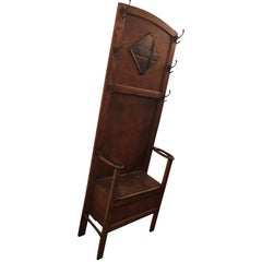 Early Wooden Hall Tree With Bench Or Coatrack