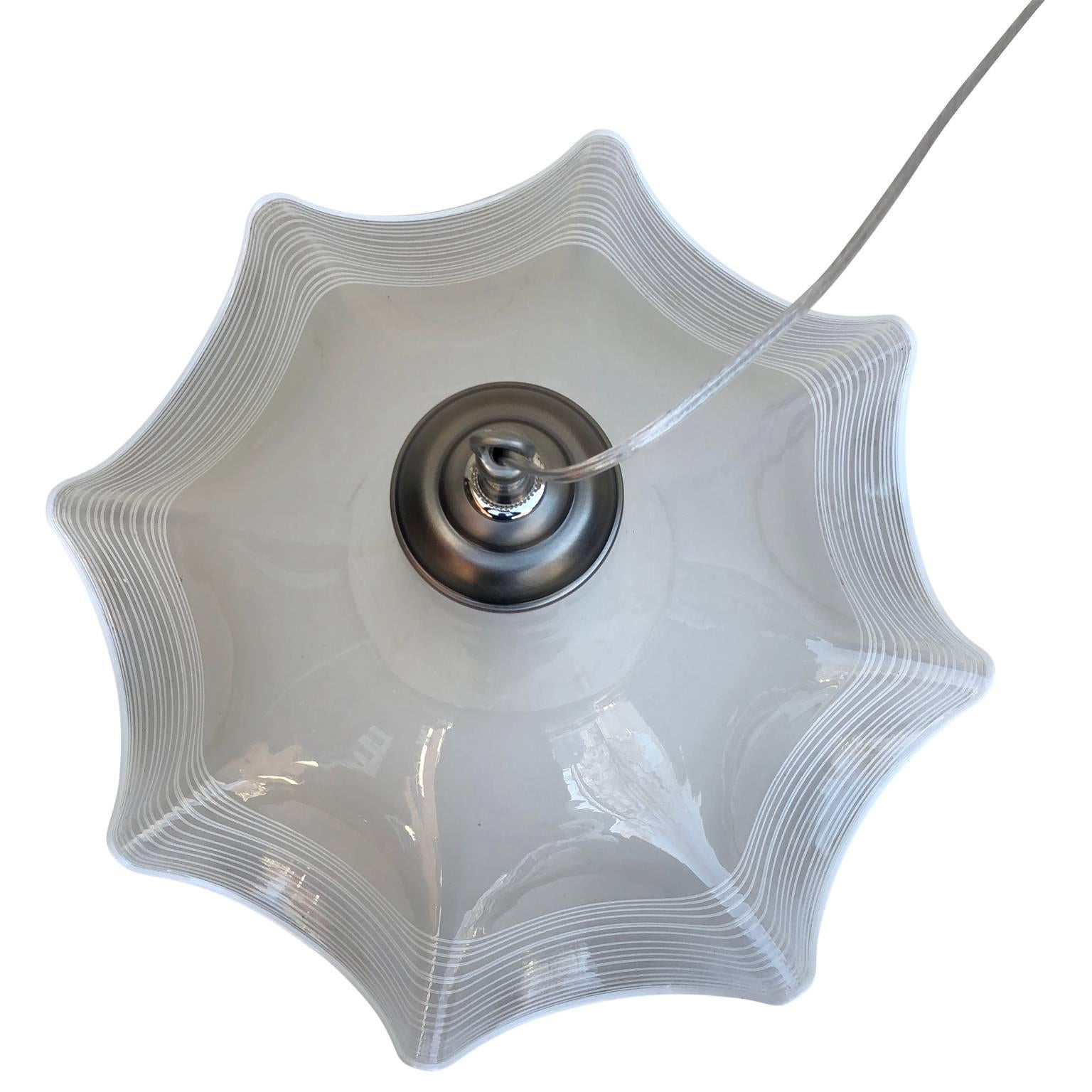 Large Murano Opaline Glass Pendant Light Fixture. Beautiful Opaline glass fixture. This lovely and elegant fixture will be a beautiful addition to any room in your home. Graceful and elegant, it will grace a foyer as well as a bedroom. Vintage