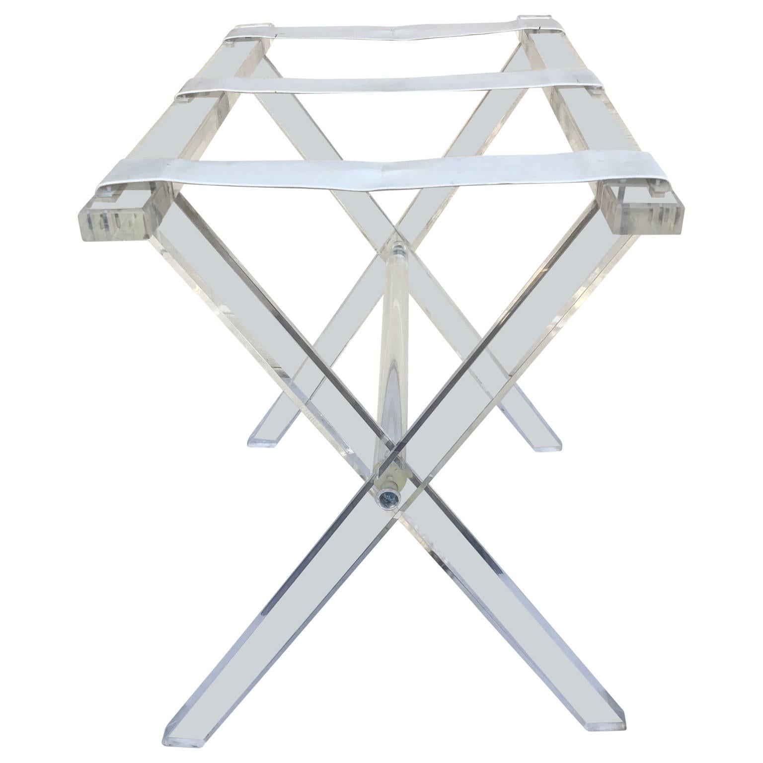 Vintage Hollywood Regency Lucite tray table or luggage rack, signed Scheibe.