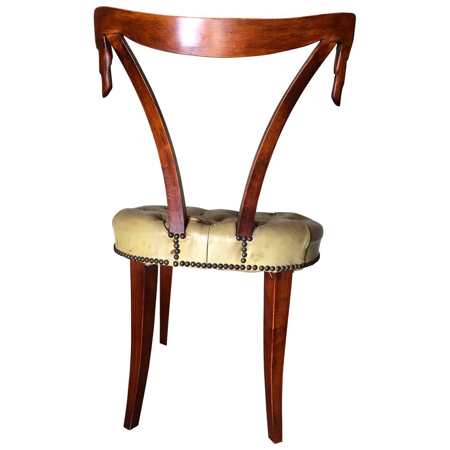 Mahogany Draped Hollywood Regency Vanity Chair by Grosfeld House