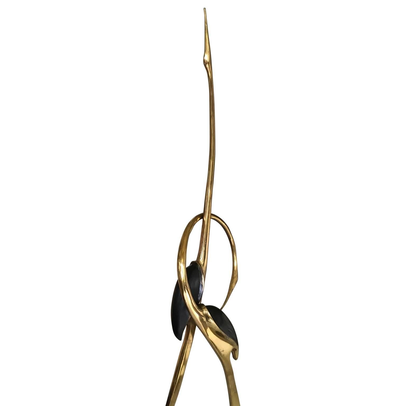 Mid-Century Modern Tall Brass Entwined Cranes Sculpture by Boris Lovet Lorski