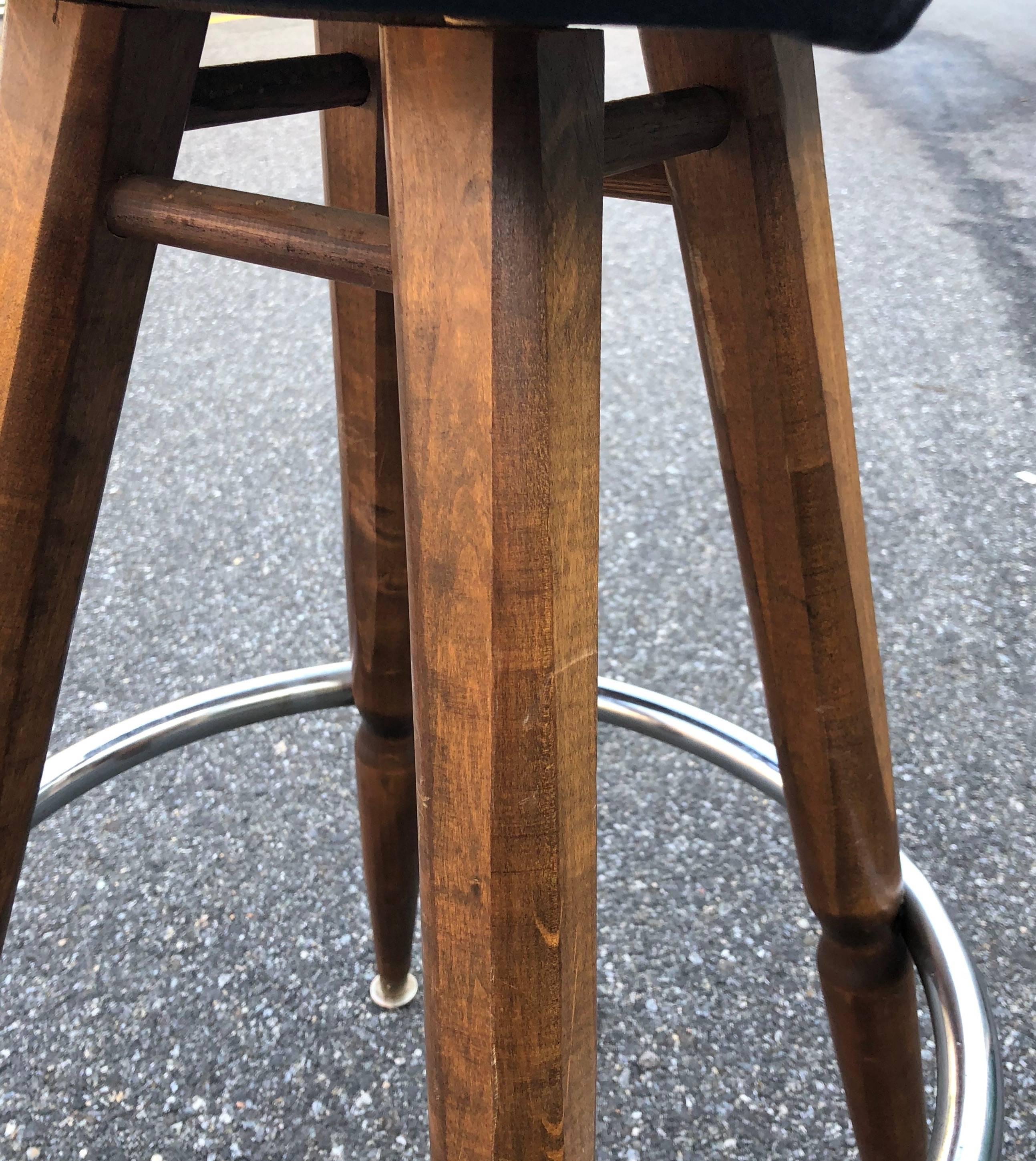 American Set of Three Black Faux-Leather Bar Stools