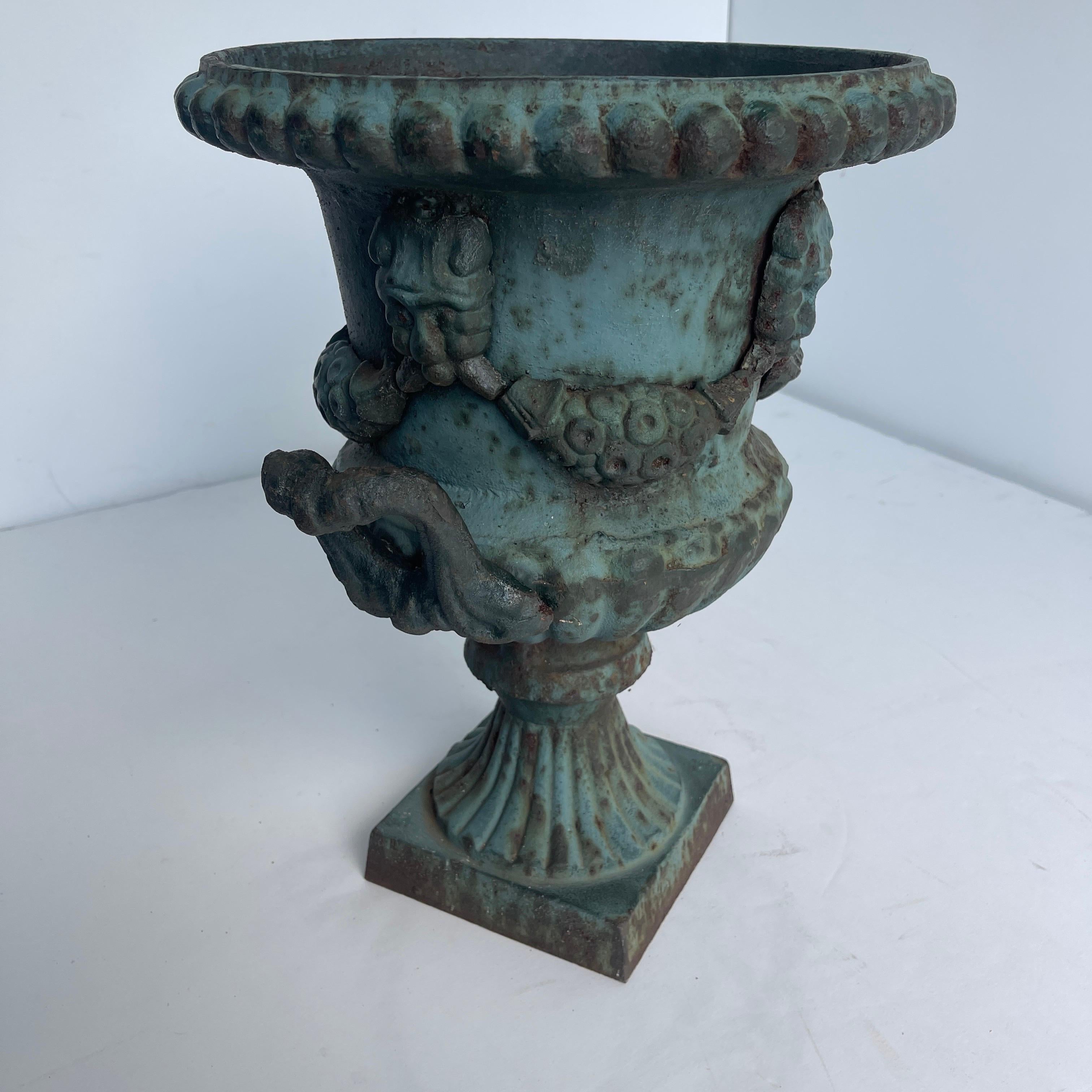 French Cast Iron Painted Garden Urn Planter 1