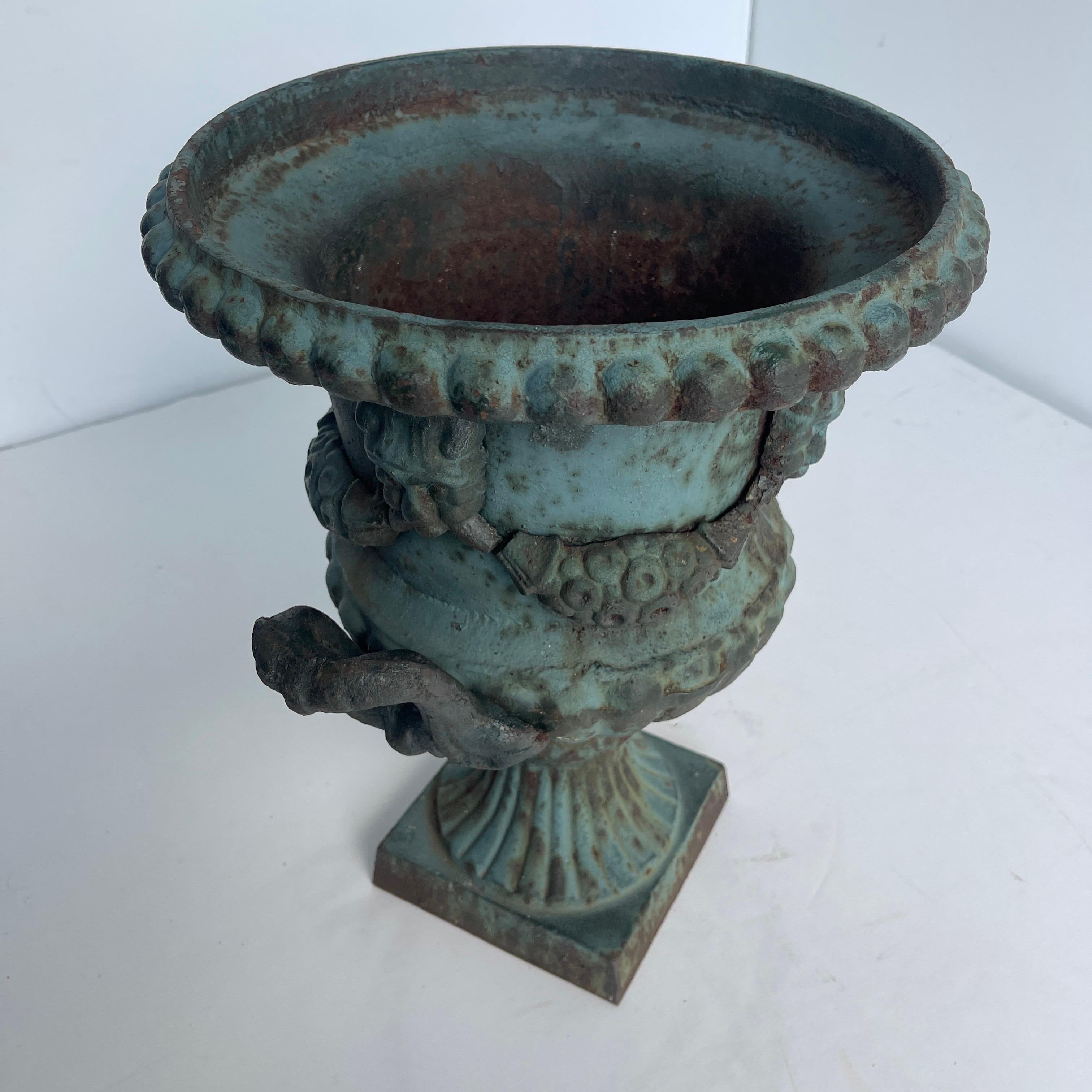 French Cast Iron Painted Garden Urn Planter 2