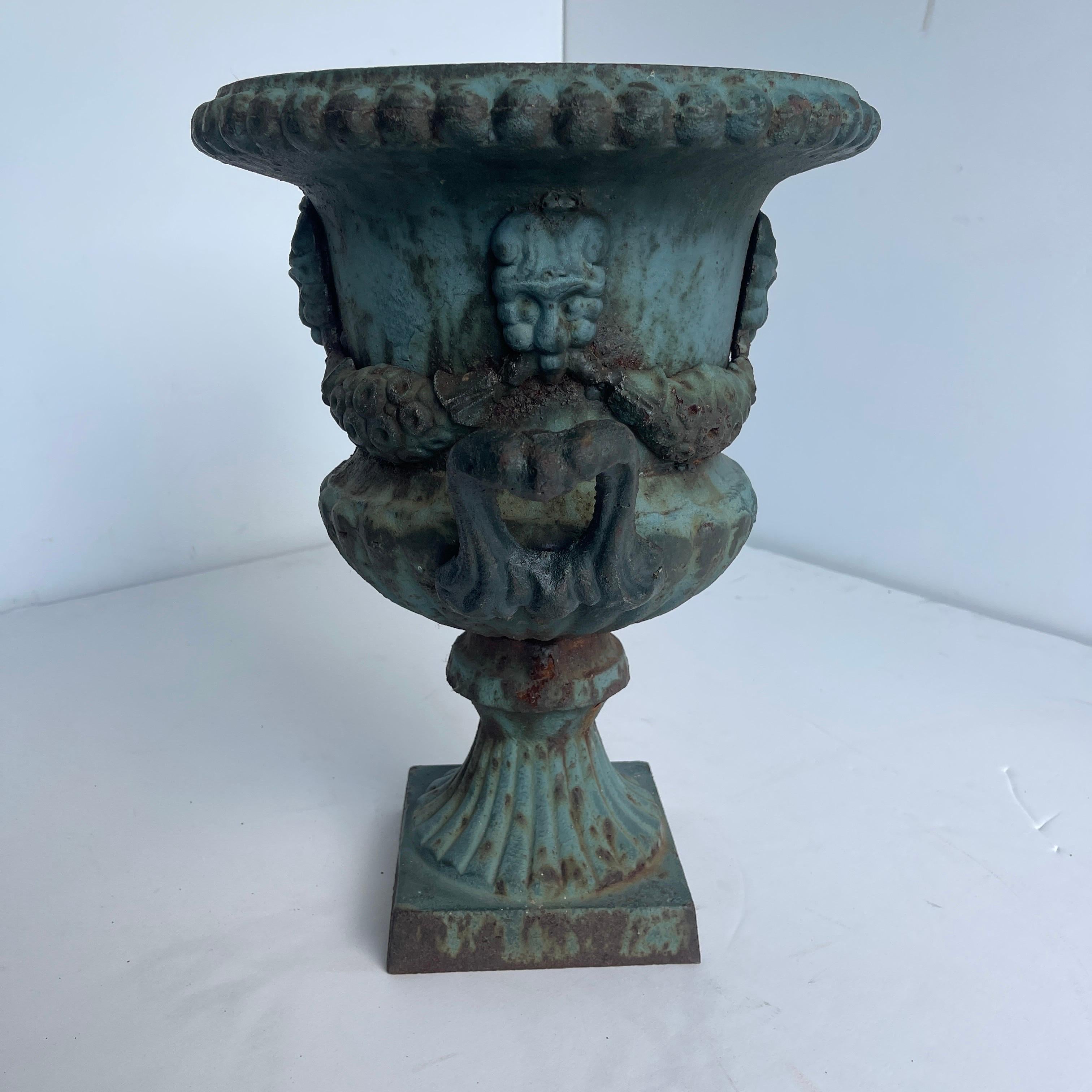 French Cast Iron Painted Garden Urn Planter 5