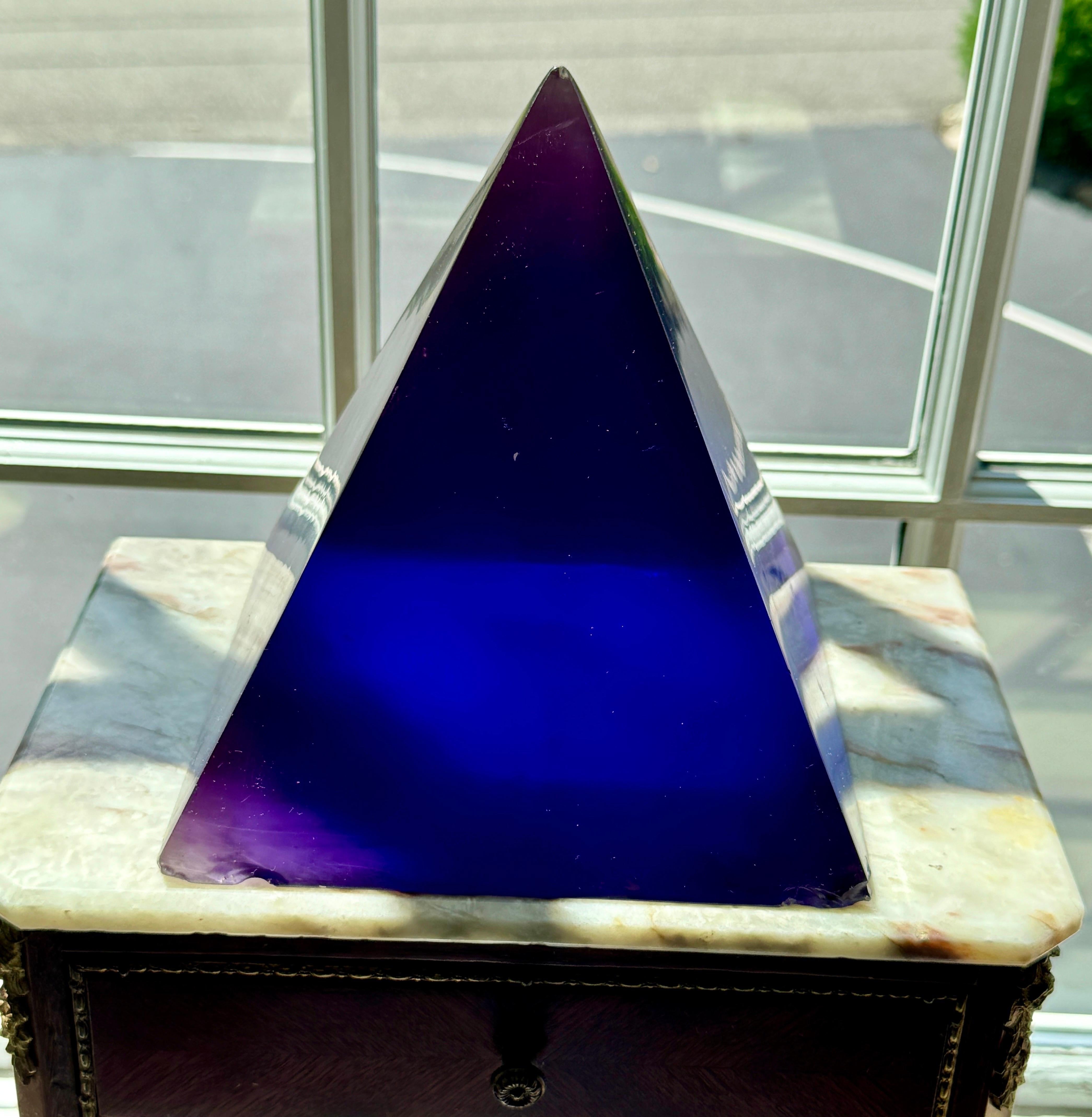 Stunning Obelisk or Pyramid in Cobalt Blue from Italy. Makes a fantastic sculpture piece on a coffee table or in a home office setting on a bookshelf or desk. 
