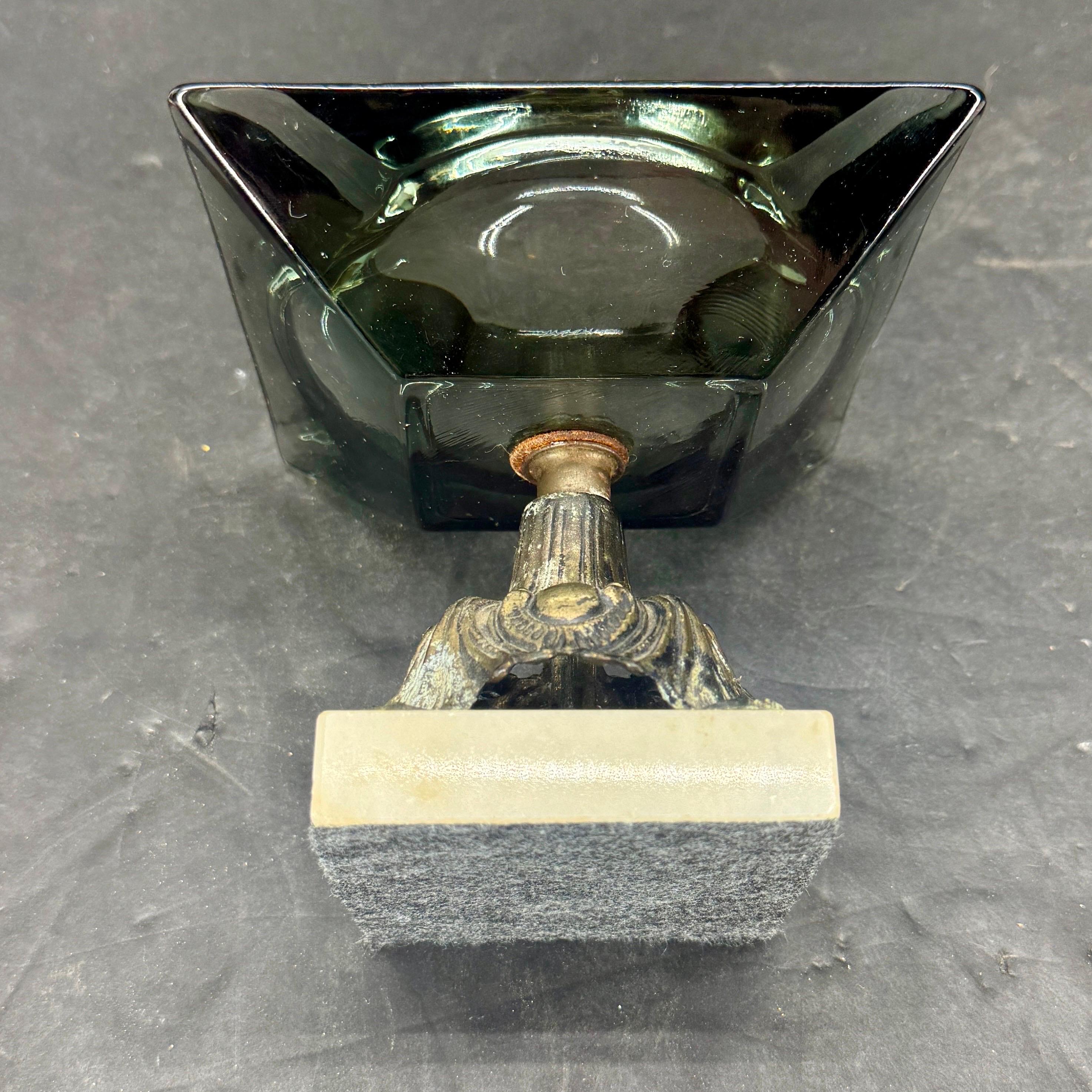 Vintage Glass Bronze and Marble Base Cigar Ashtray, Austrian 1920's 6