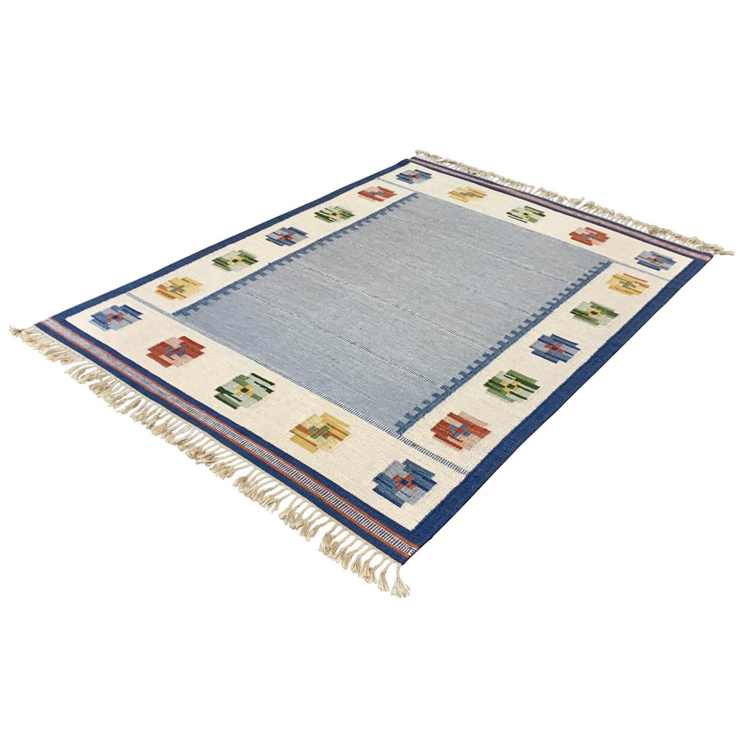 Scandinavian Modern Swedish Mid-Century Rölakan Rug Handwoven Wool Carpet For Sale