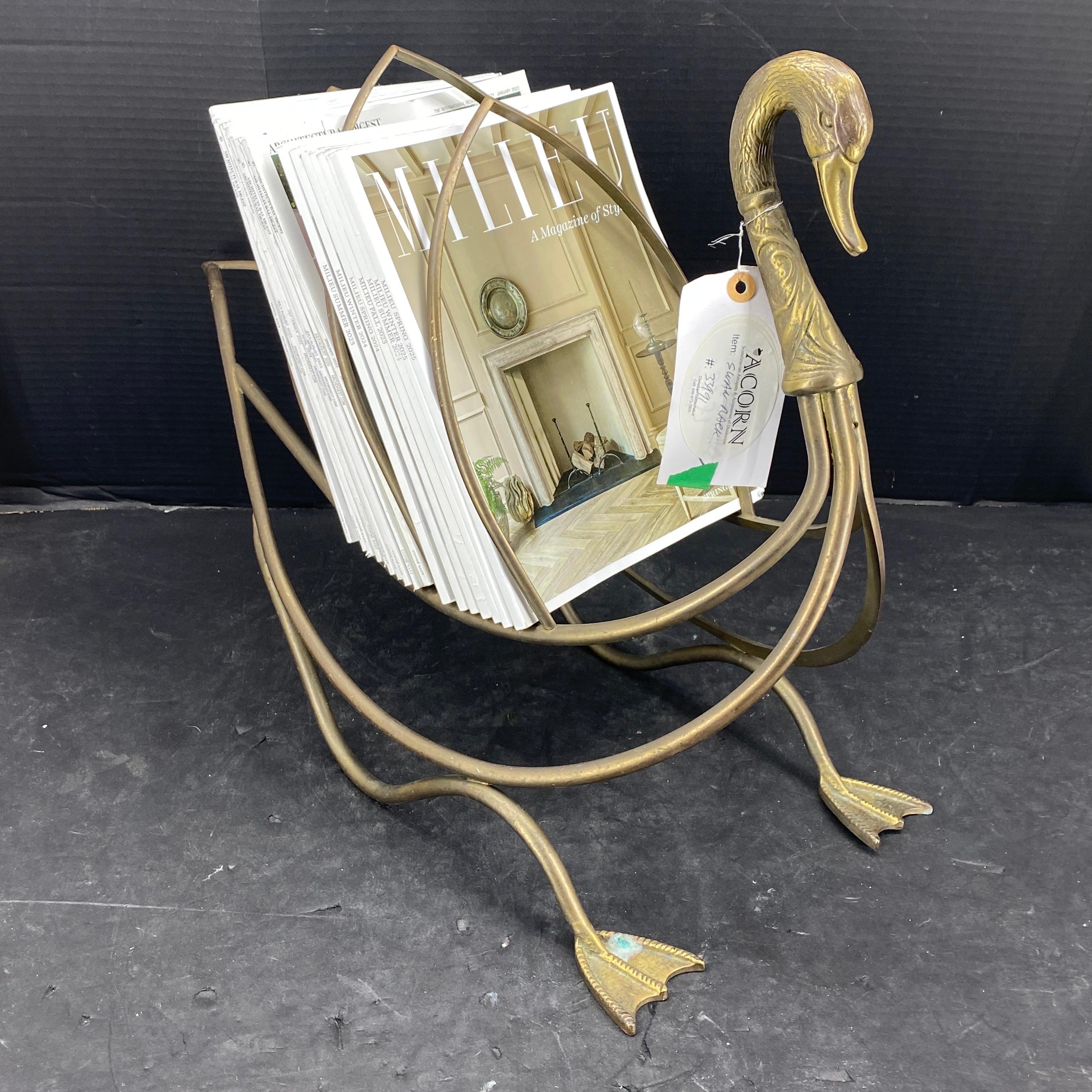 Italian Maison Jansen Brass Swan Magazine Rack Mid-Century Modern 14