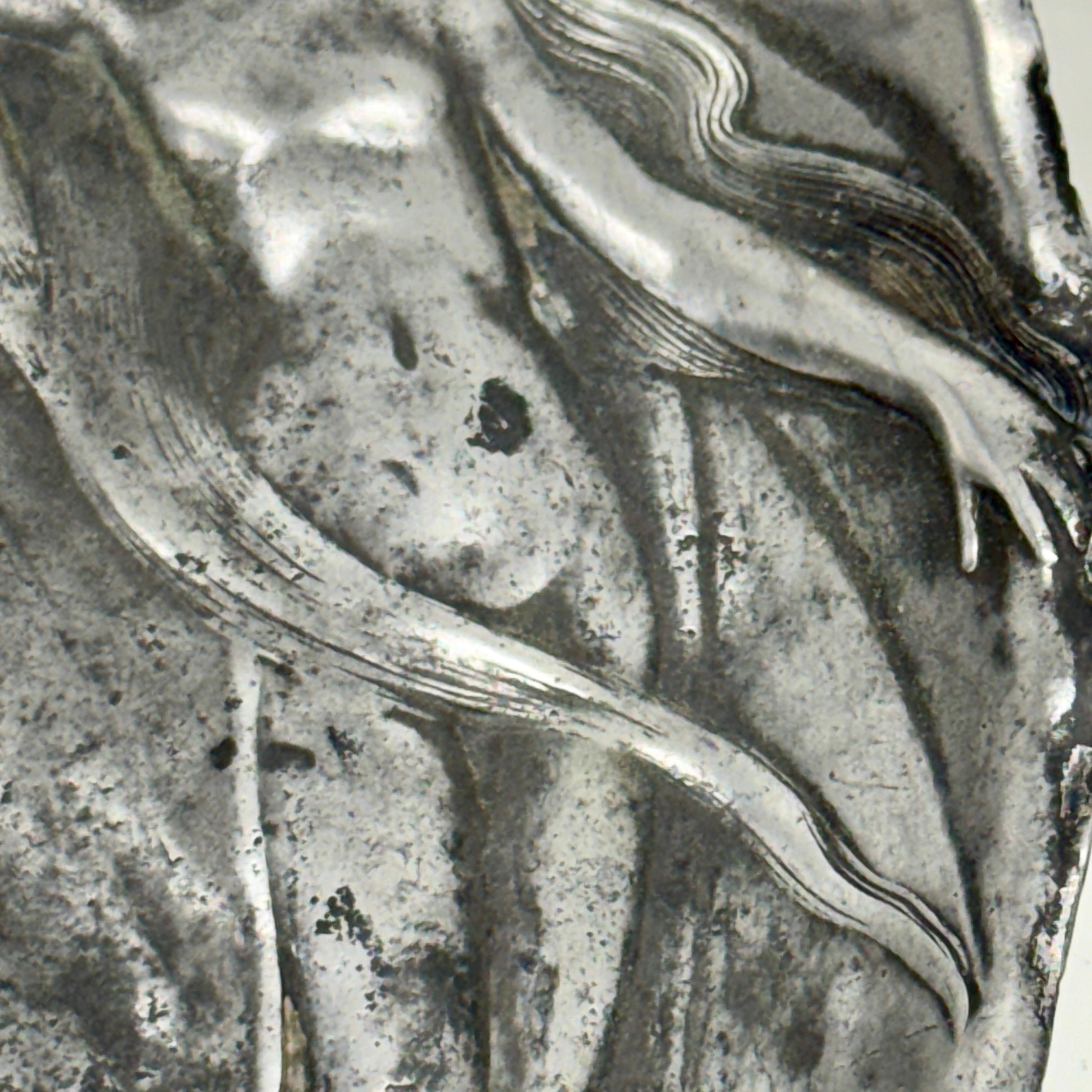 20th Century French Art Nouveau Metal Pewter Trinket Jewelry Vanity Tray For Sale