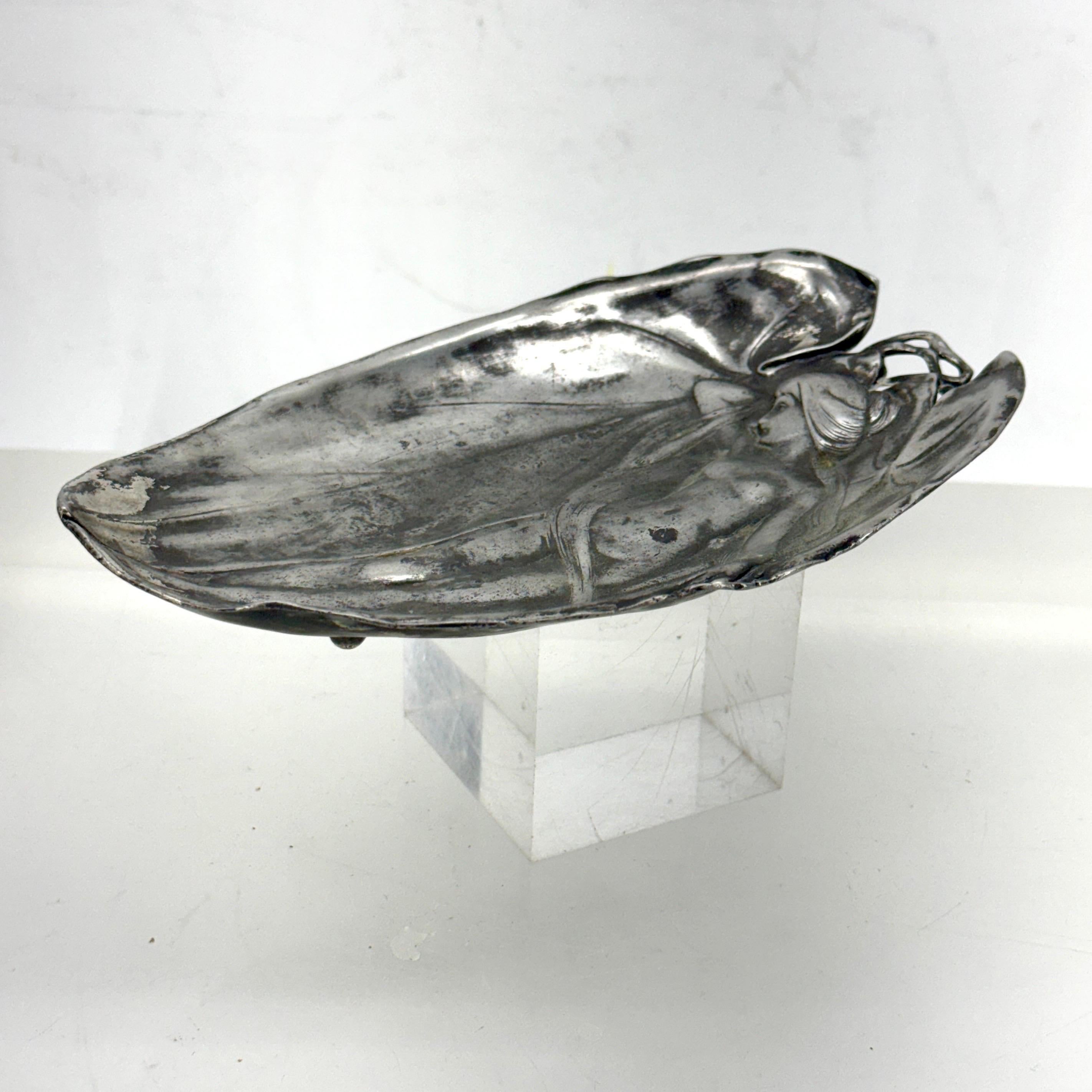French Art Nouveau Metal Pewter Trinket Jewelry Vanity Tray For Sale 8