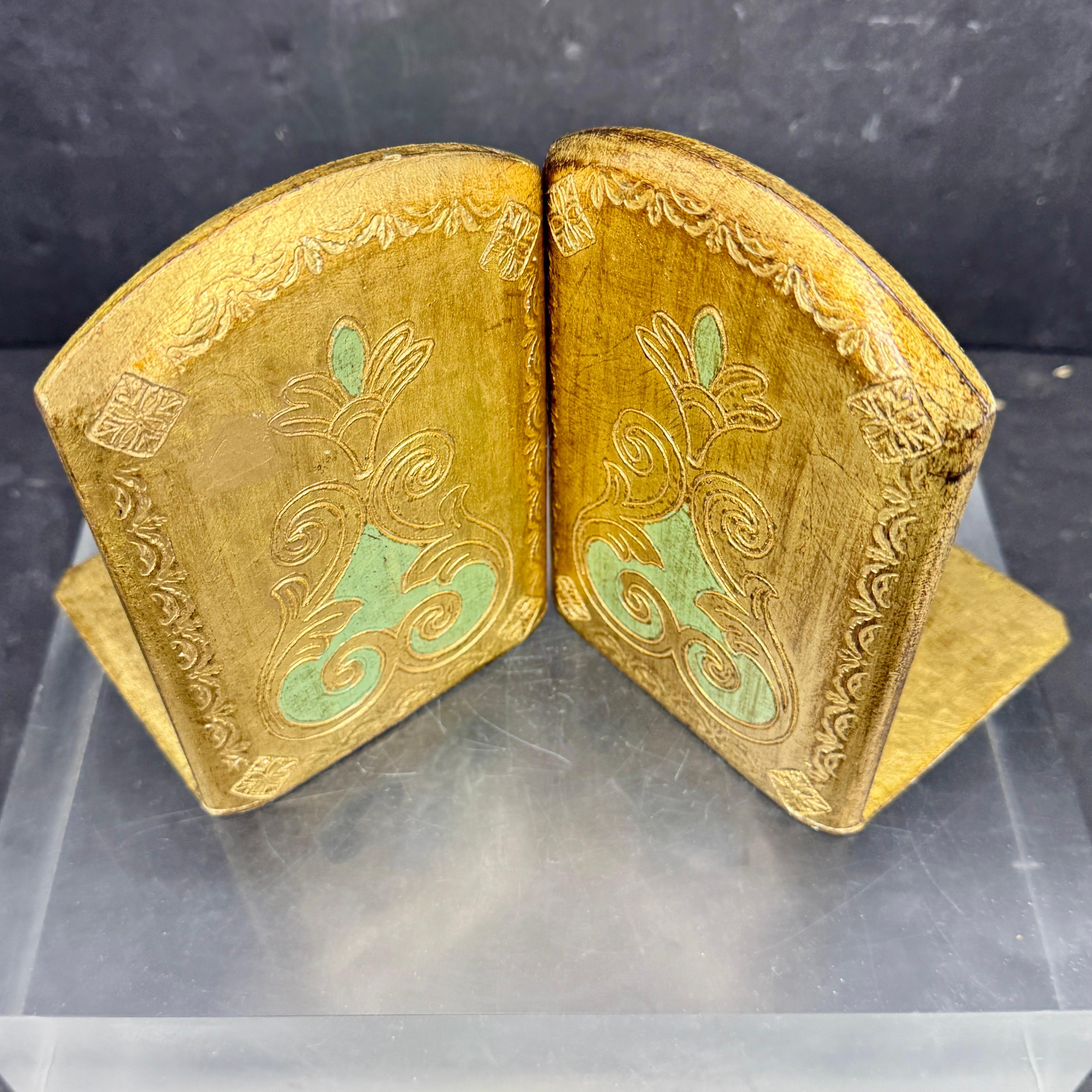Pair of Italian Florentine Gold Gilt Wood Bookends Mid-Century Modern For Sale 2