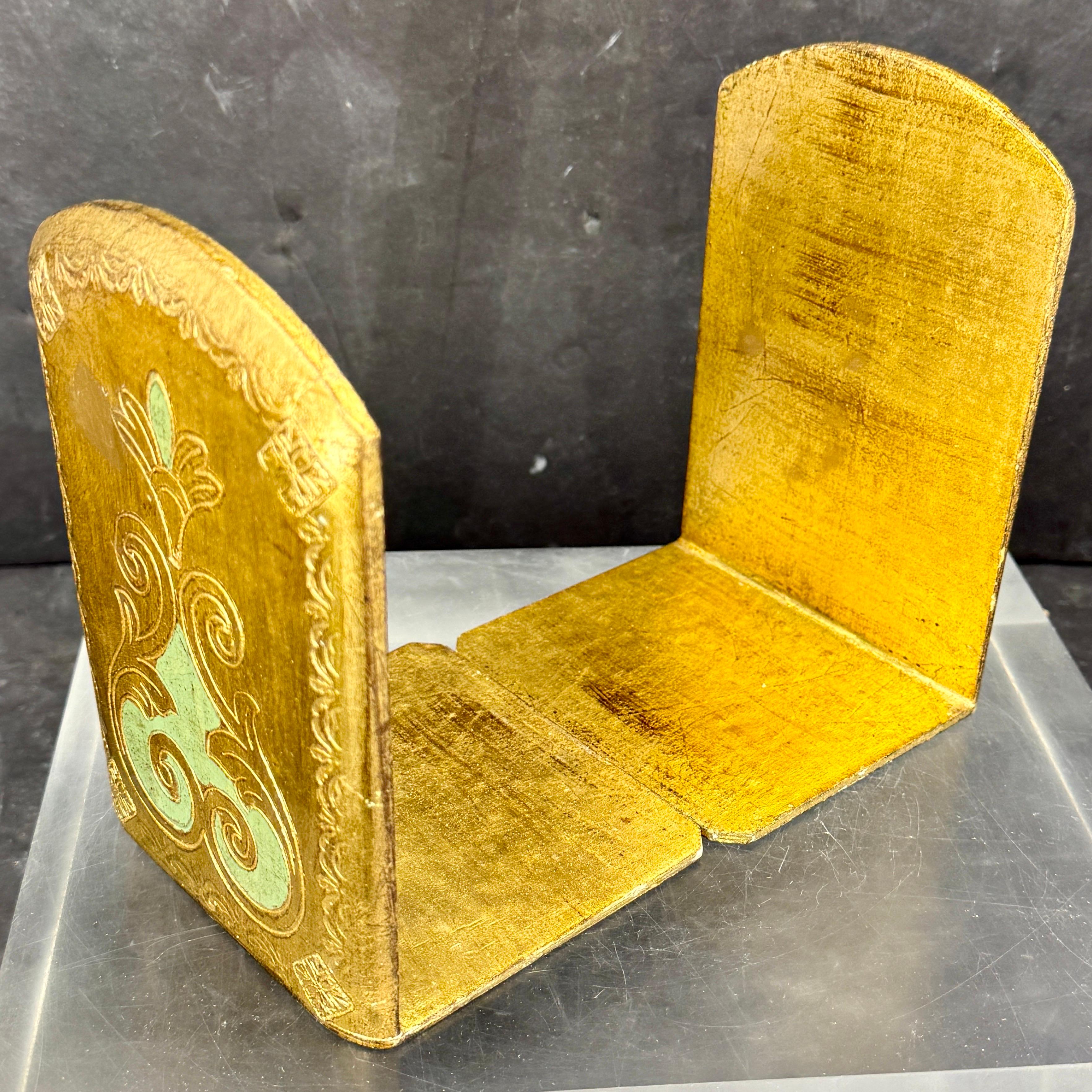 Pair of Italian Florentine Gold Gilt Wood Bookends Mid-Century Modern For Sale 8