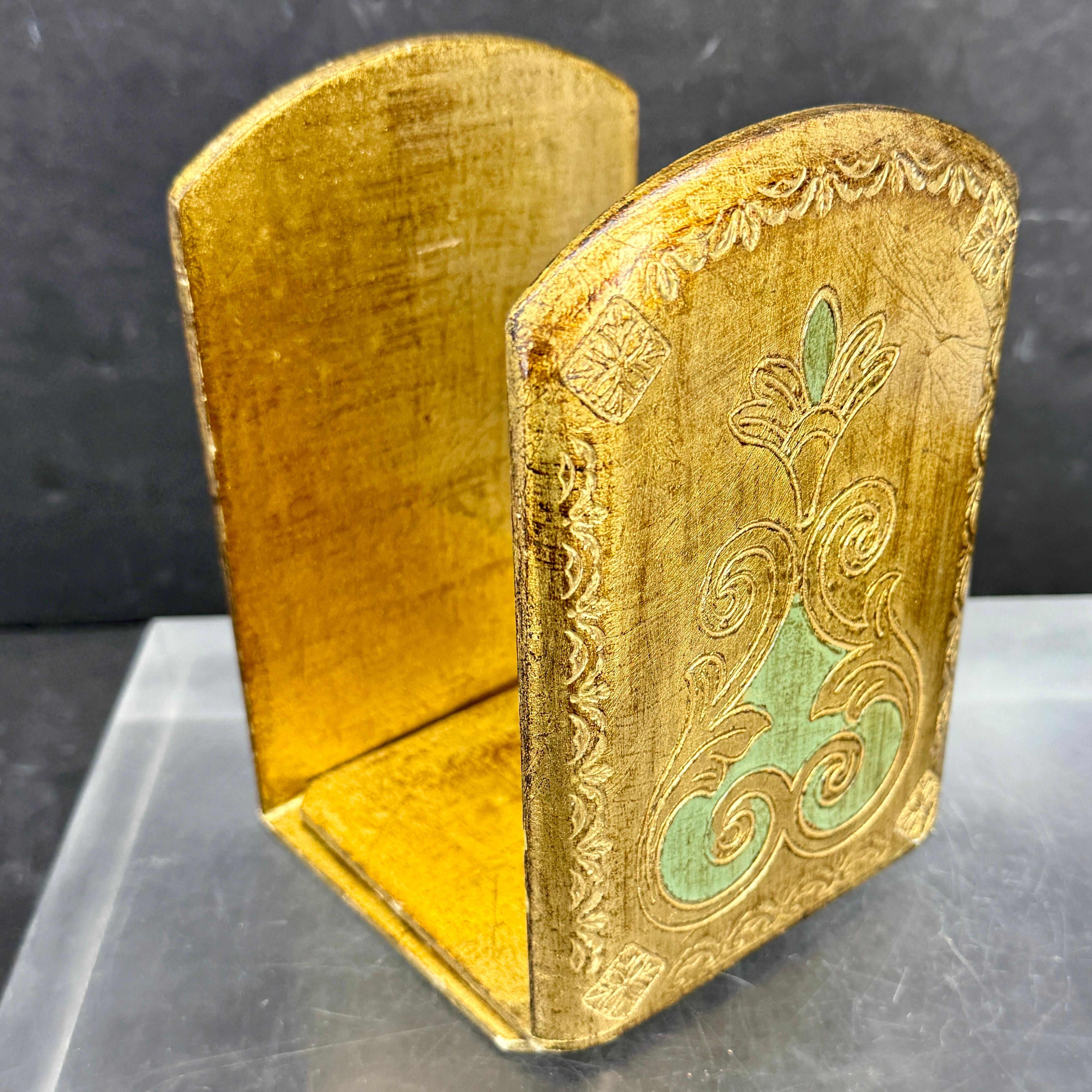 Pair of Italian Florentine Gold Gilt Wood Bookends Mid-Century Modern For Sale 9