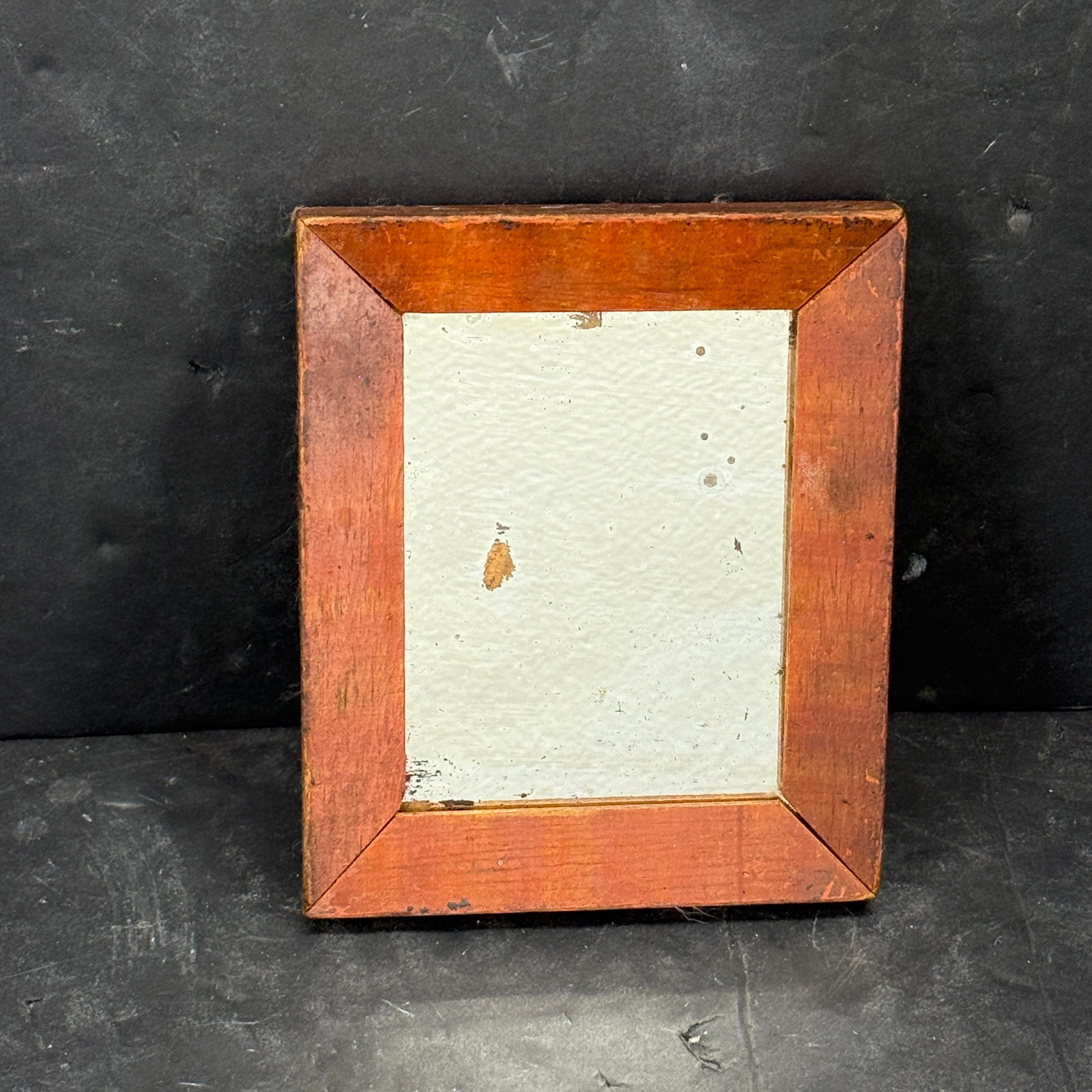 Hand-Crafted Small Rectangular 19th Century Wooden Mirror and Frame For Sale