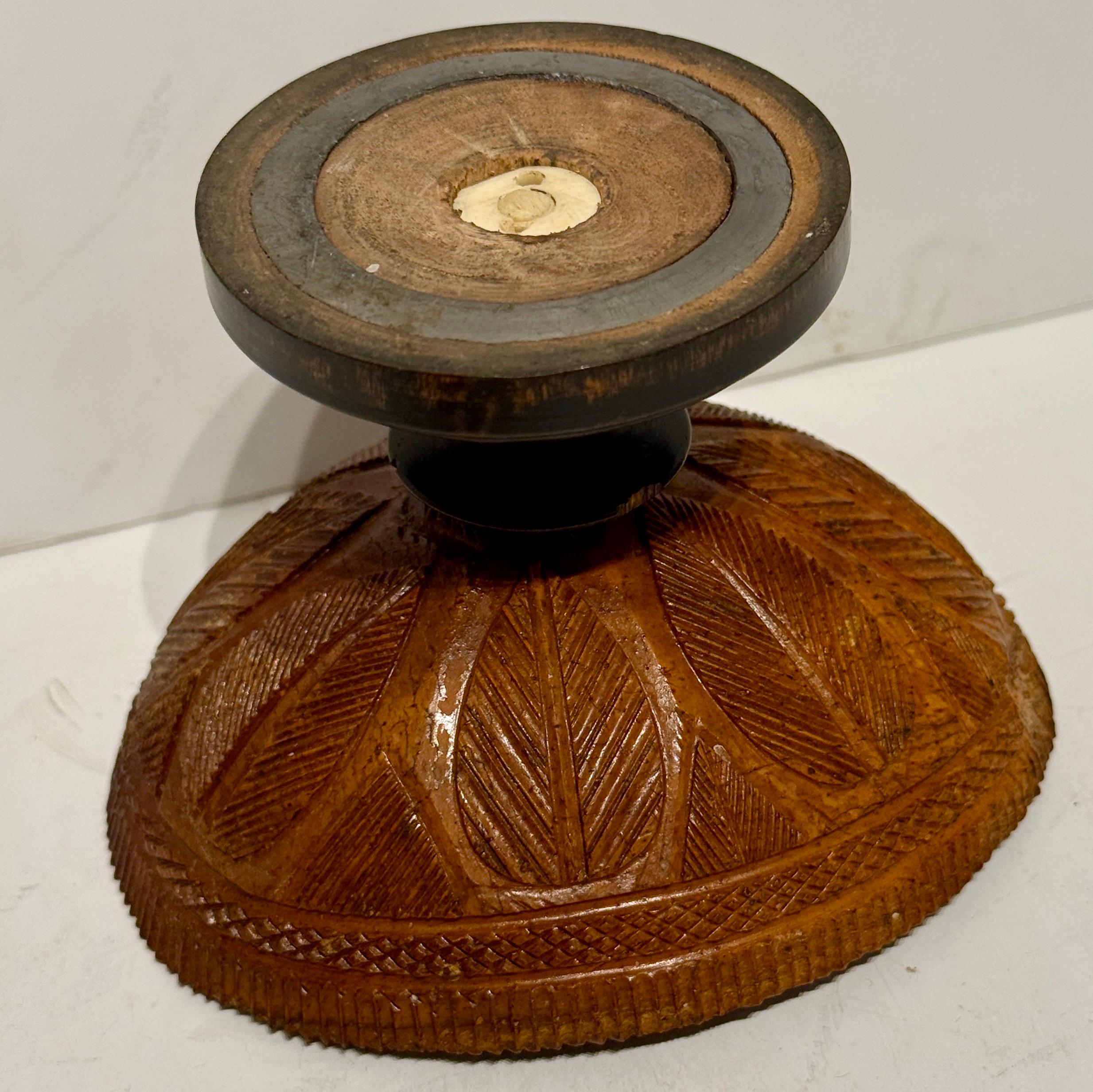 Campaign Early 19th Century Carved Coconut Bowl on Stand For Sale