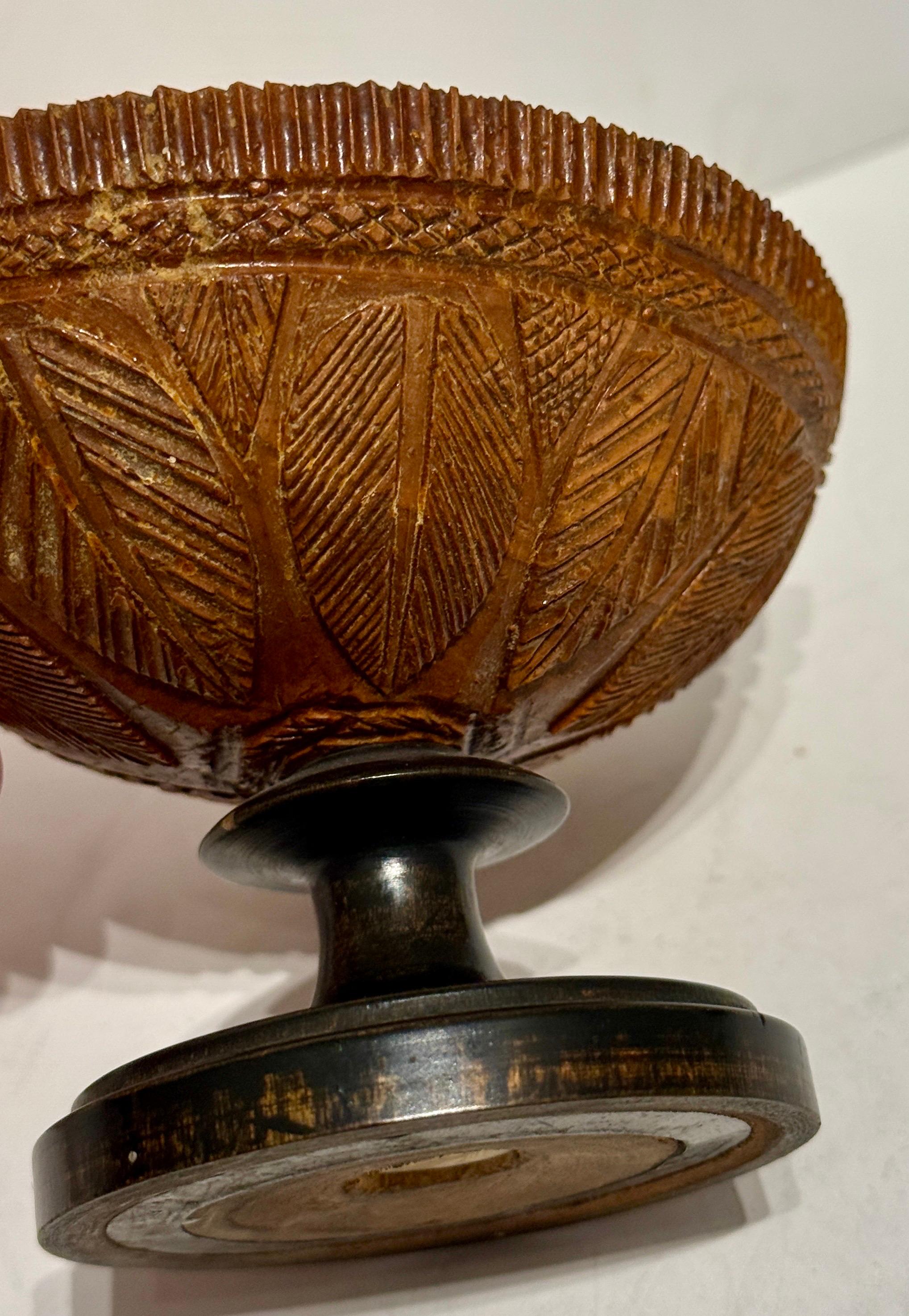 Early 19th Century Carved Coconut Bowl on Stand For Sale 6