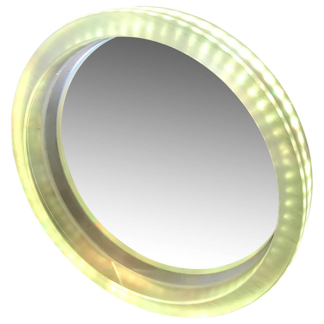 Large Modern Round Thick Lucite Mirror For Sale 1