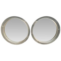 Pair Of Large Modern Round Thick Lucite Mirrors
