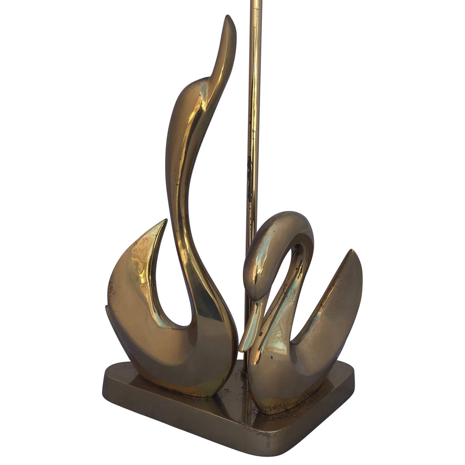 Mid-Century Modern Brass Swan Desk Lamp on a Triangular Base 5