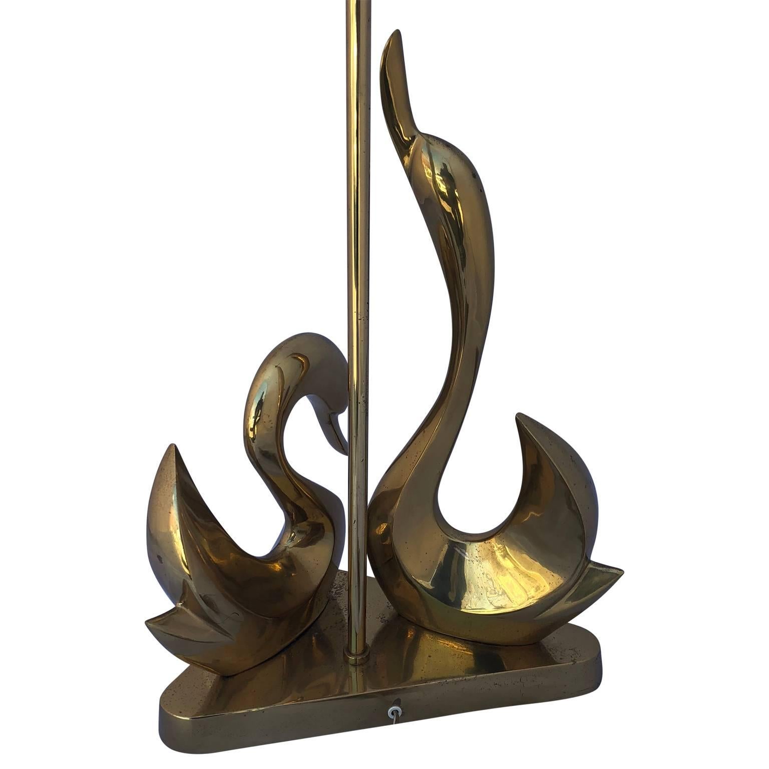 Mid-Century Modern Brass Swan Desk Lamp on a Triangular Base In Good Condition In Haddonfield, NJ