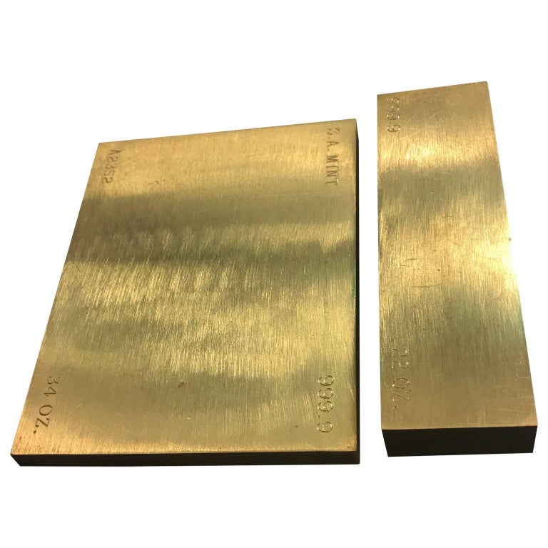 Set Of Two Gold Bar Style Brass Paperweights at 1stDibs