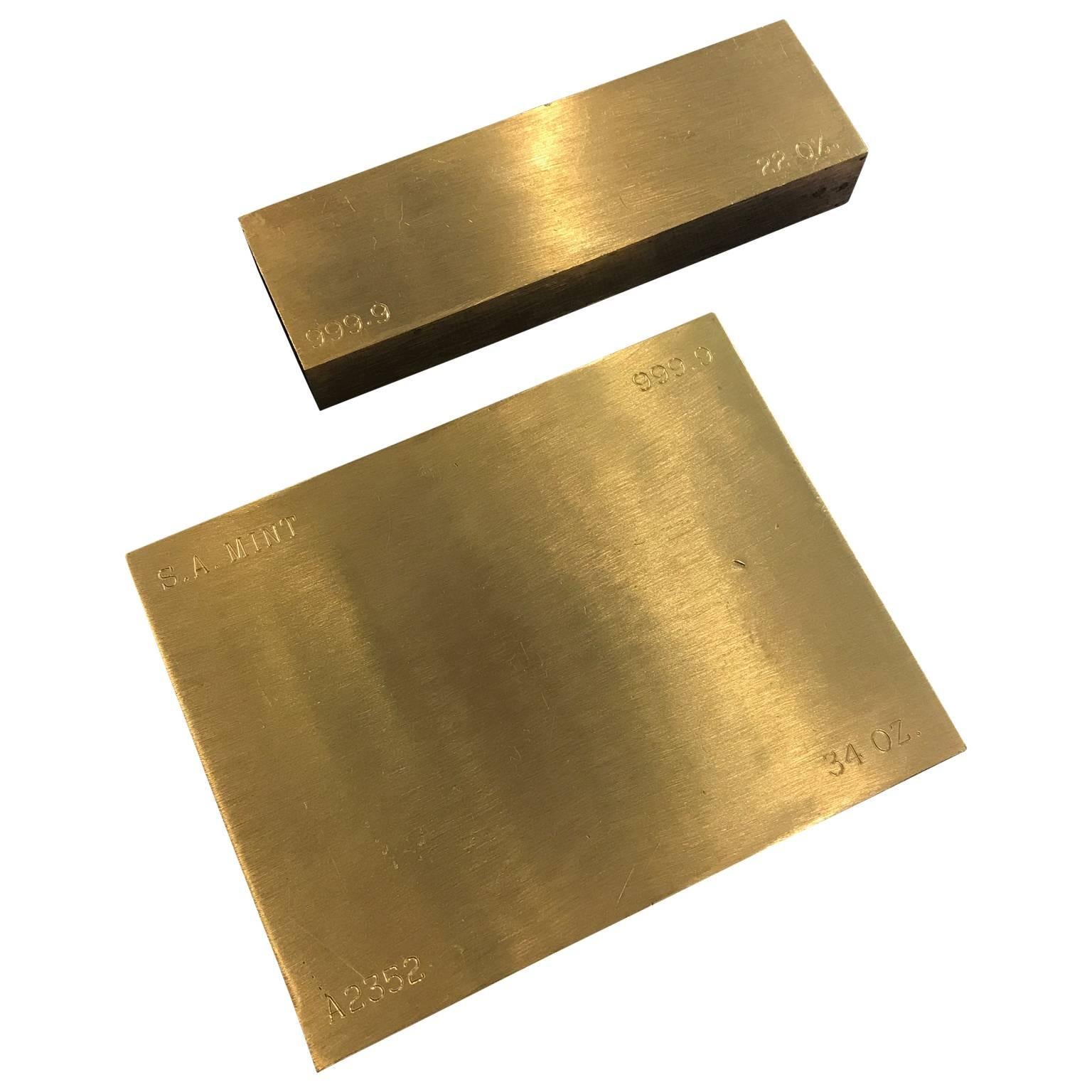 Set Of Two Gold Bar Style Brass Paperweights