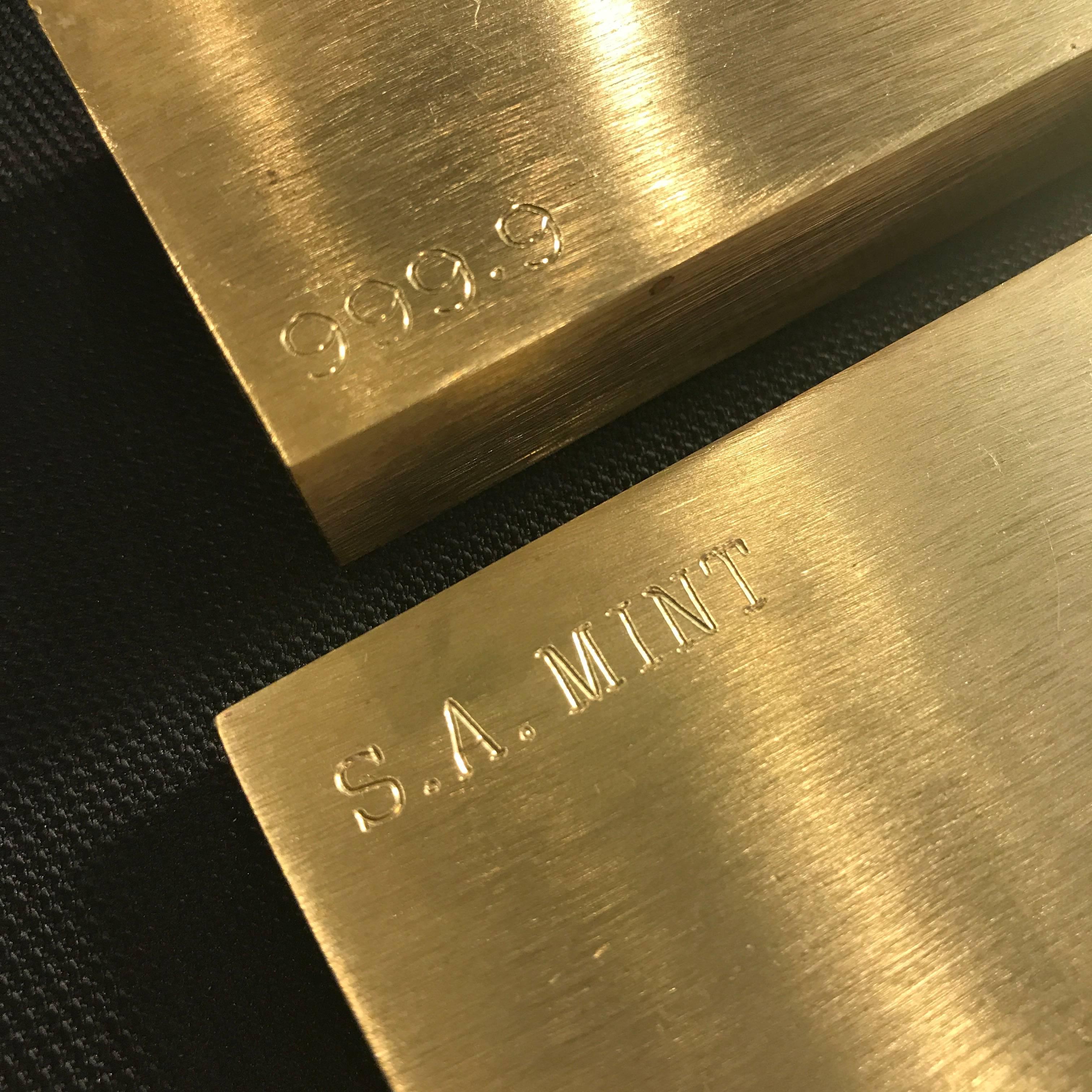 Brushed Set Of Two Gold Bar Style Brass Paperweights