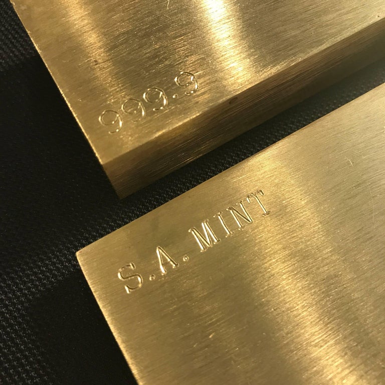 Set Of Two Gold Bar Style Brass Paperweights at 1stDibs