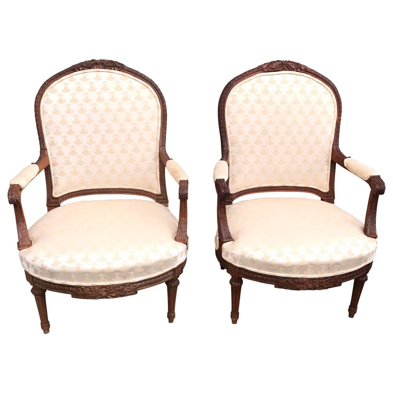 Pair of large French Louis Philippe armchairs.