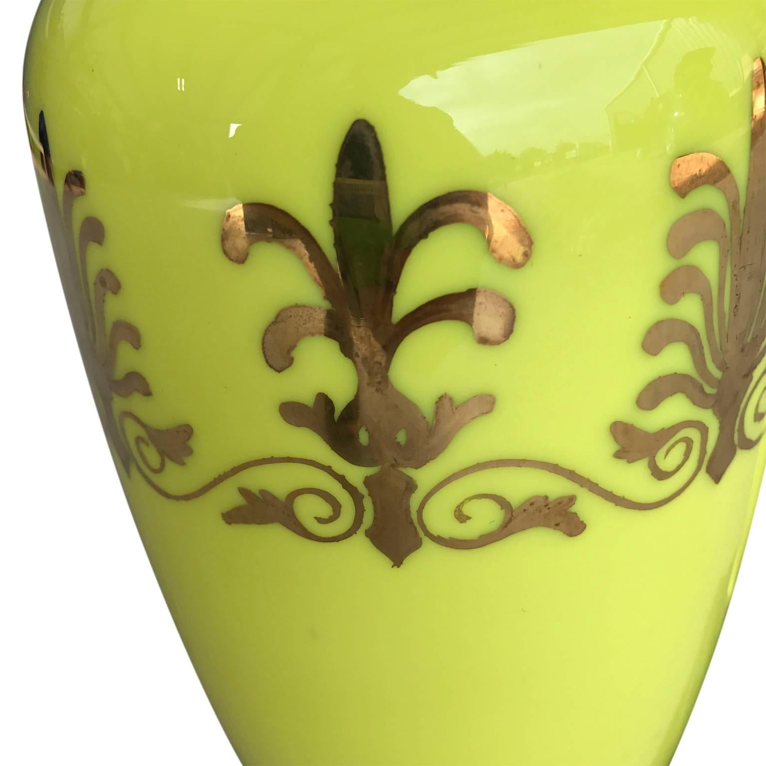 American Pair Of Chartreuse Yellow Opaline Table Lamps