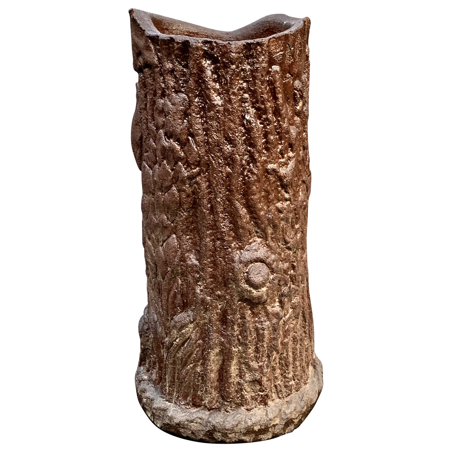 Vintage Hand Painted Orange and Green Ceramic Umbrella Stand For Sale