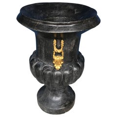 Large Italian, 19th Century Black Marble Bulbous Urn with Ormolu Gilded Hardware