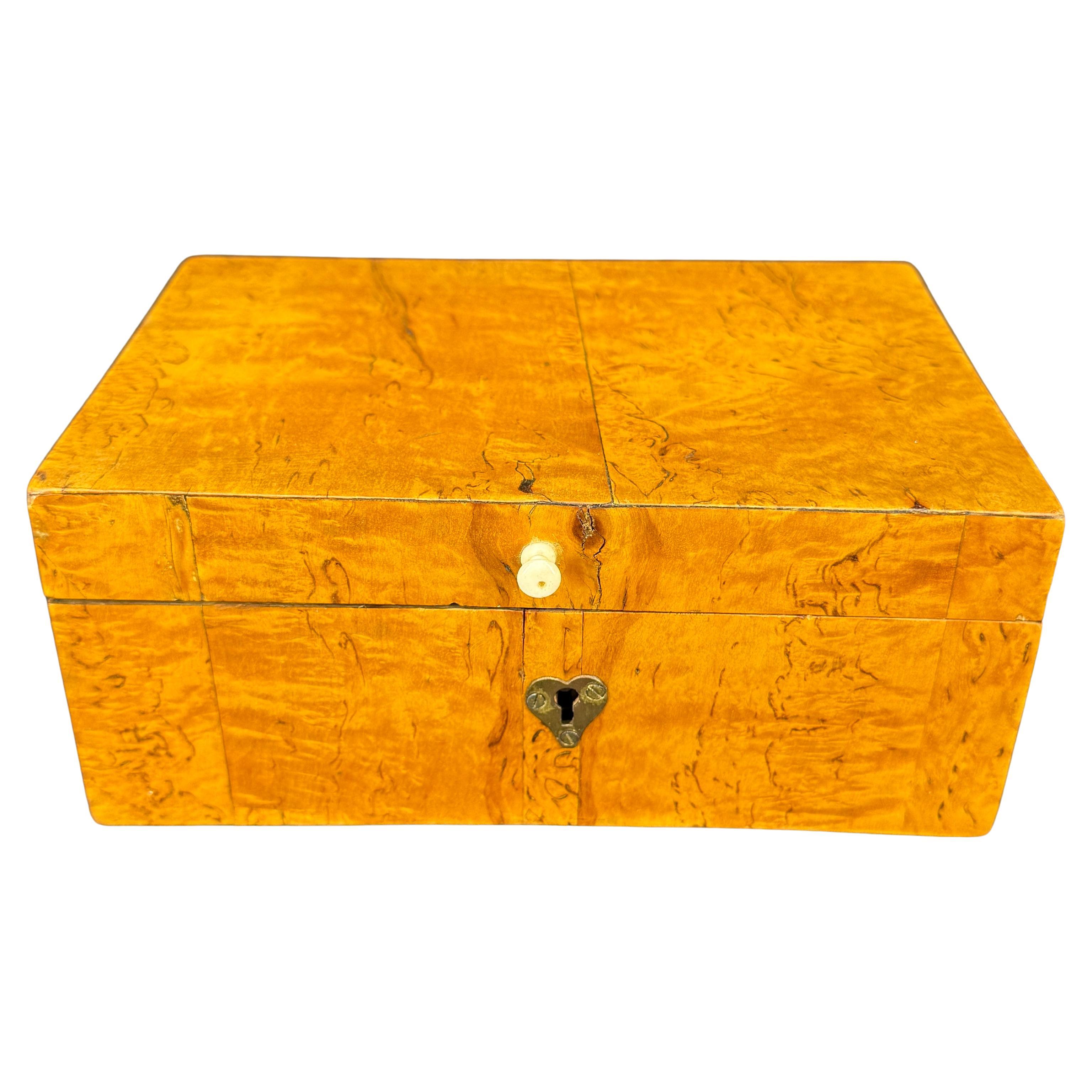 19th Century Swedish Birchwood Veneer Jewelry Box, Hand-Crafted For Sale