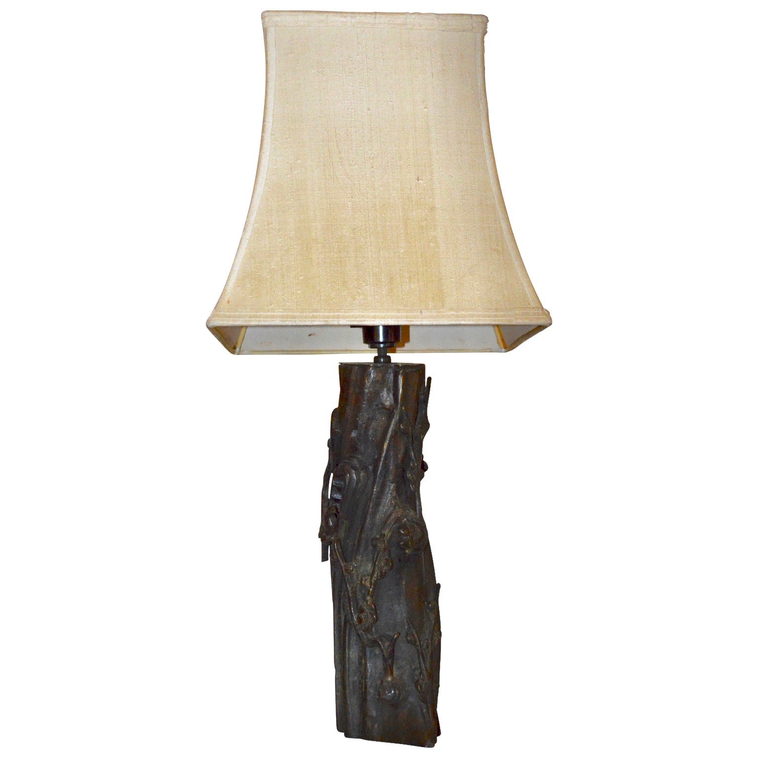 Hand Carved Chinese Soapstone and Bronze Table Lamp For Sale at 1stDibs