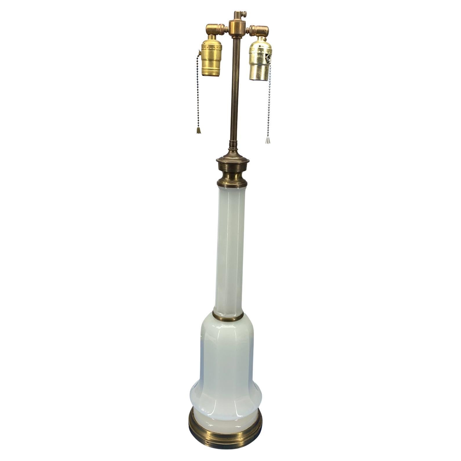 Converted French Oil Opaline and Brass Table Lamp For Sale