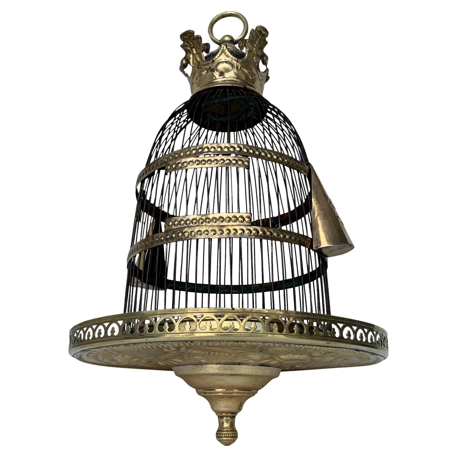 Early Dutch Antique Brass Bird Cage