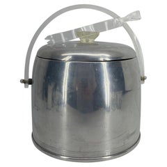 Seau à glace et pinces vintage en aluminium et lucite, moderne du milieu du siècle dernier