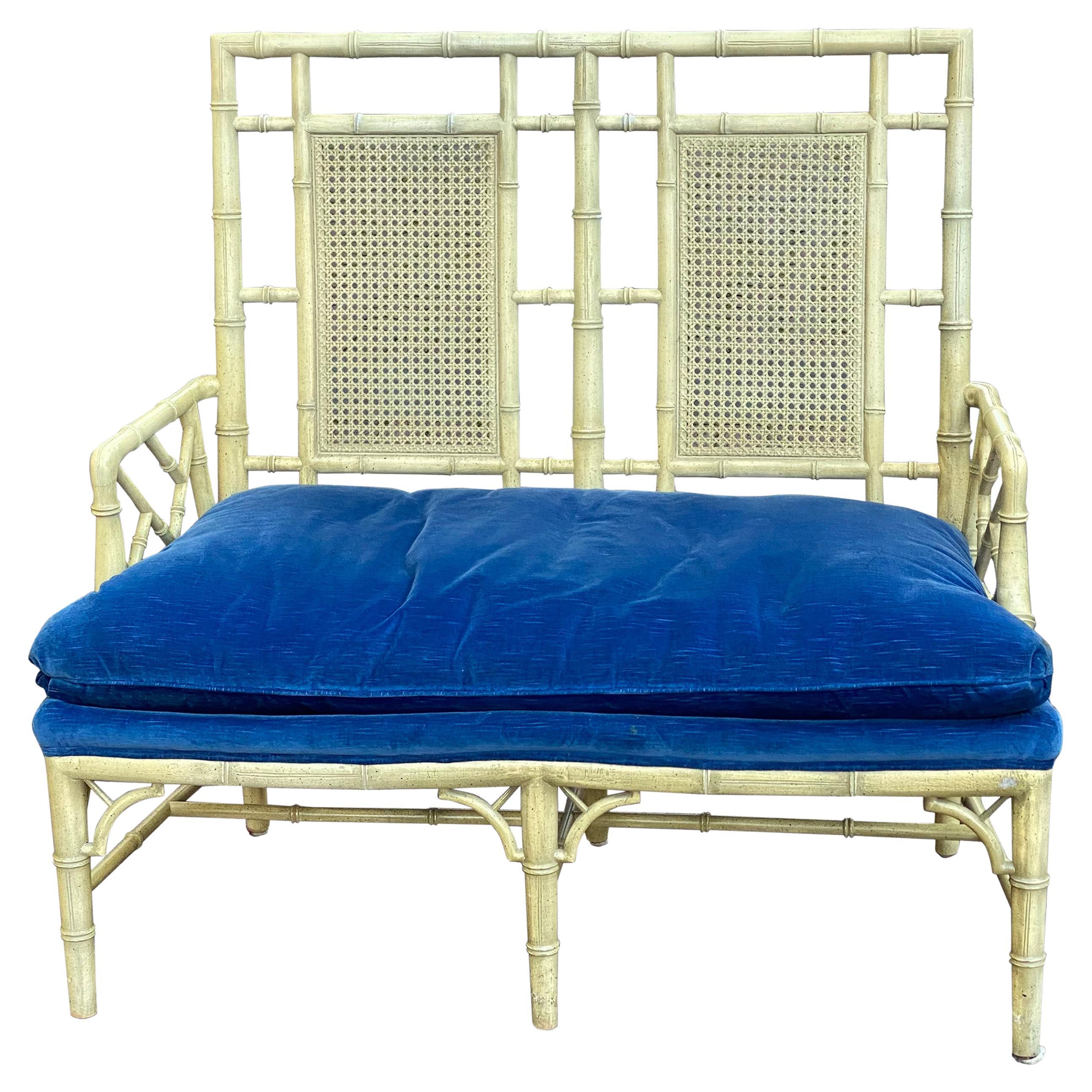 MidCentury Modern Faux Bamboo Caned Settee Loveseat at 1stDibs