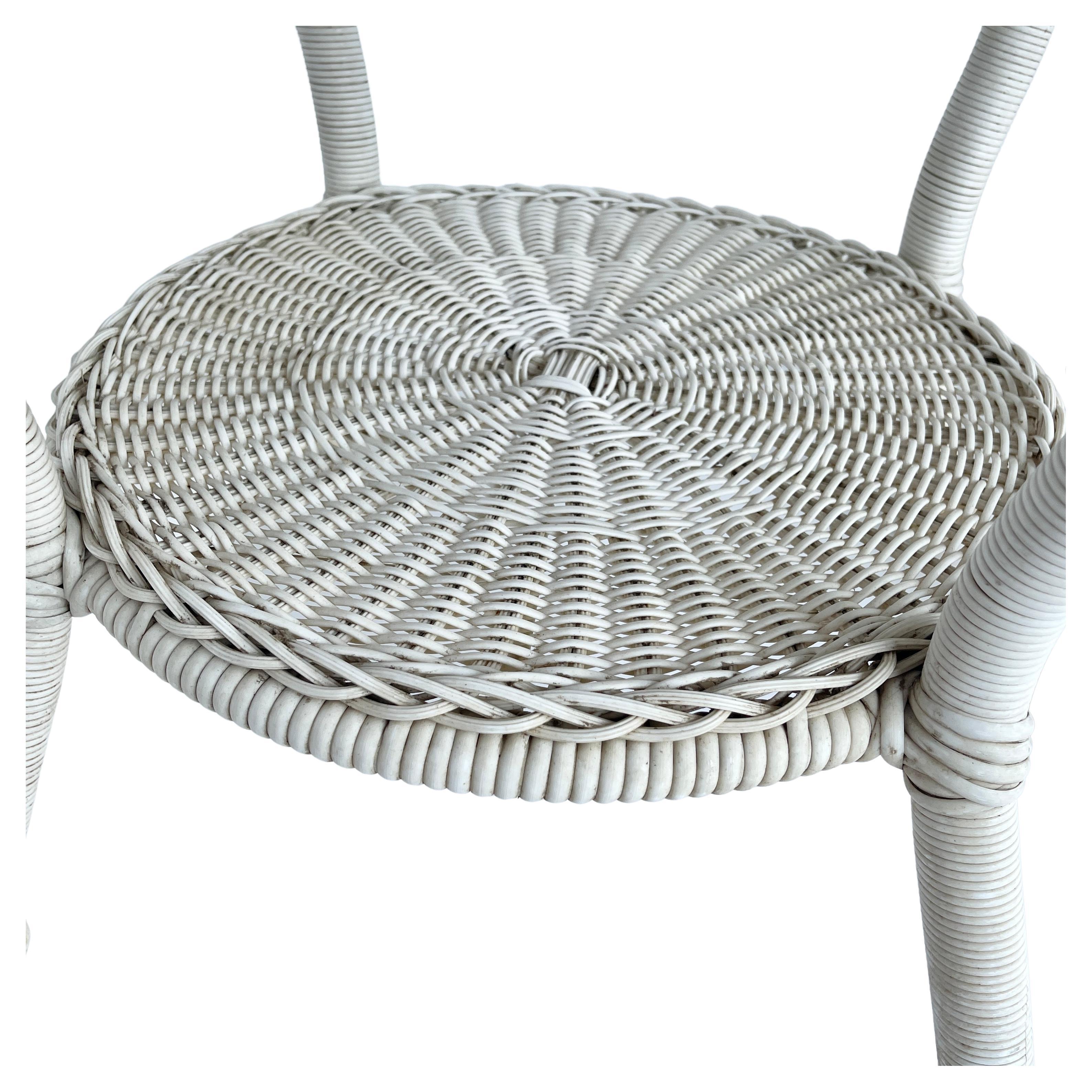 Mid-Century Modern Pair of White Faux Wicker Side Tables