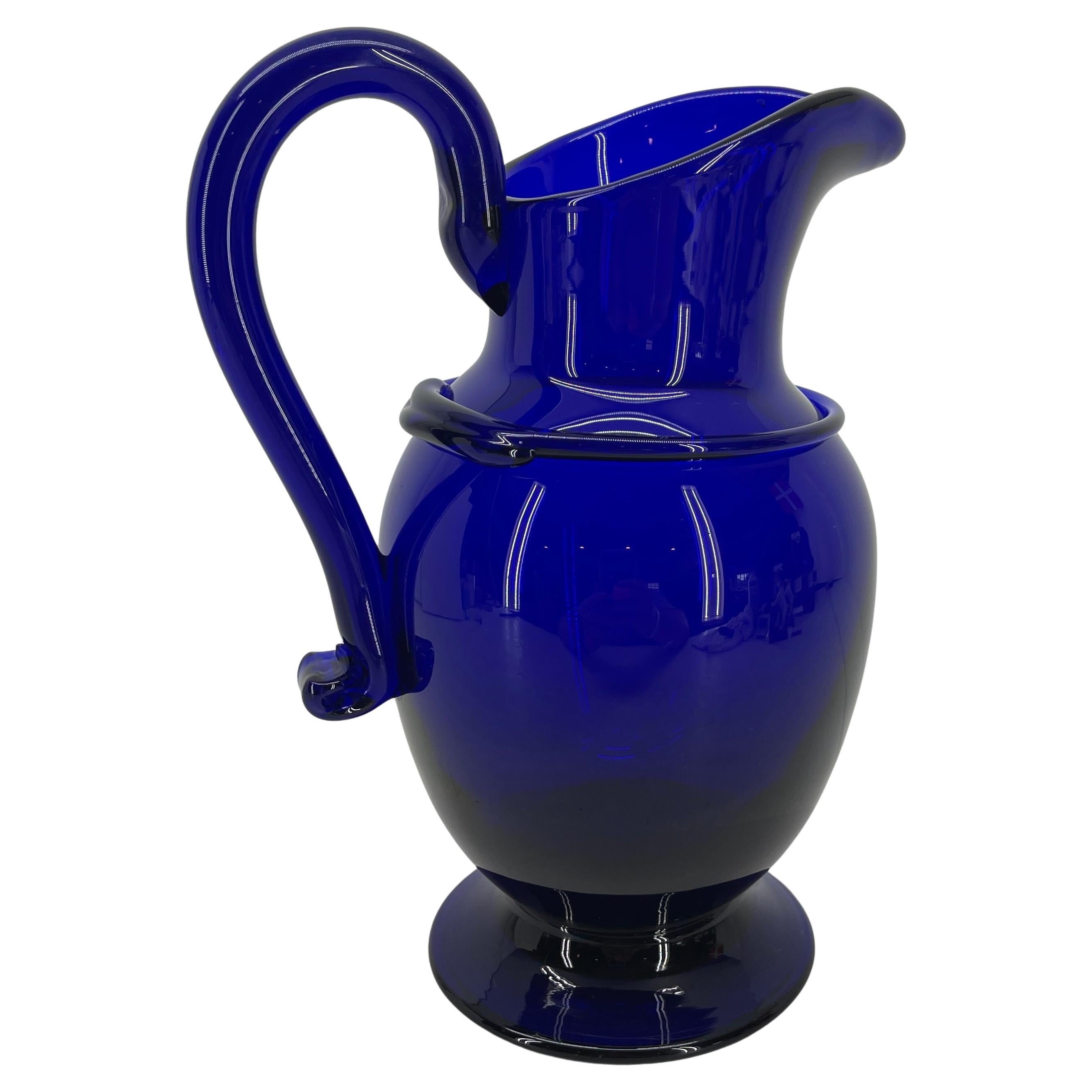 Cobalt Blue Glass Pitcher, Early 1900s Scandinavian Design