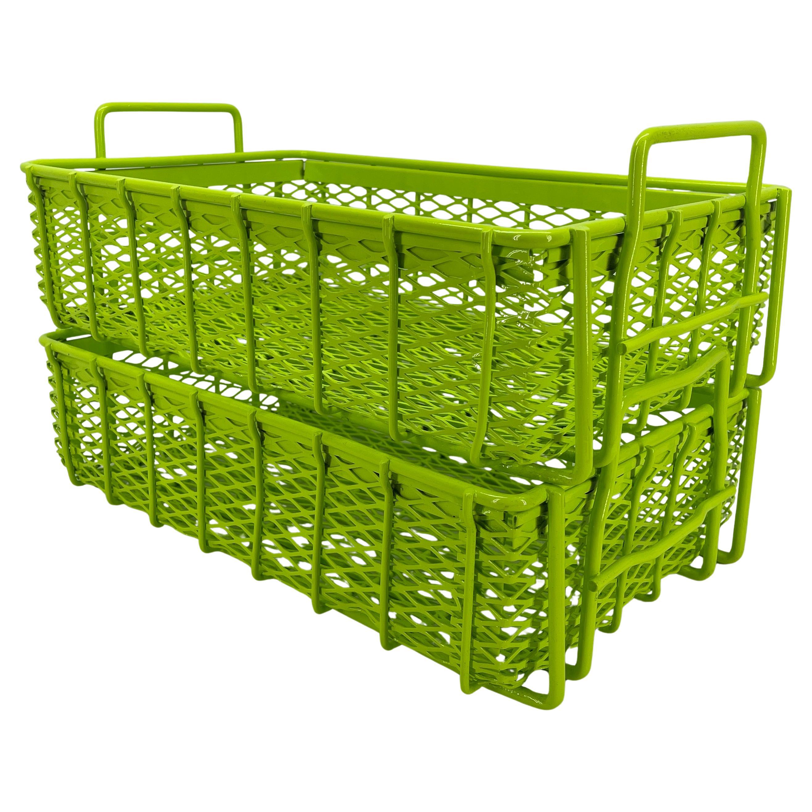 Boîtes de rangement en métal de l'ère industrielle, revêtement en poudre chartreuse brillante