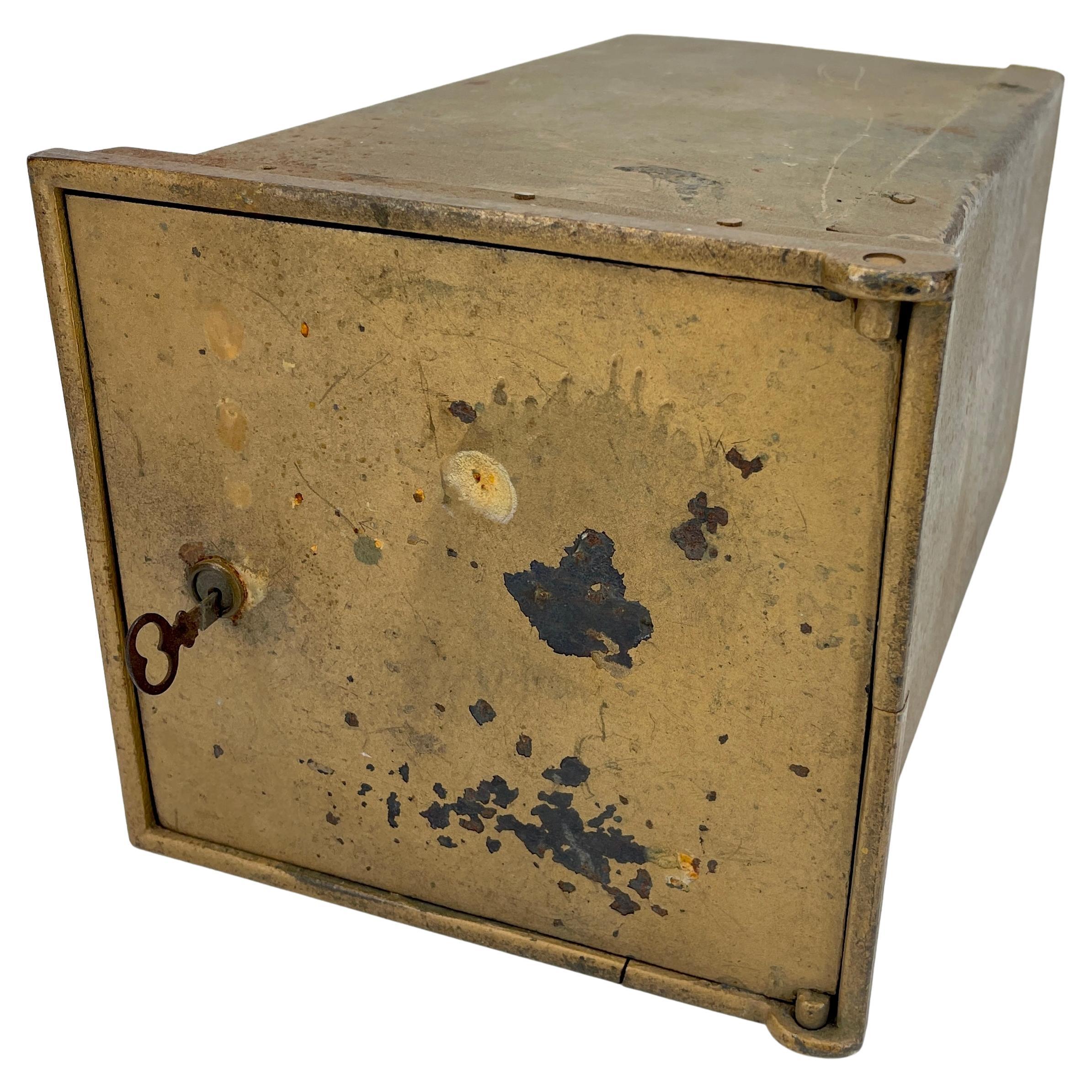 Industrial Early 1900's Birchwood Lock Box Safe with Key