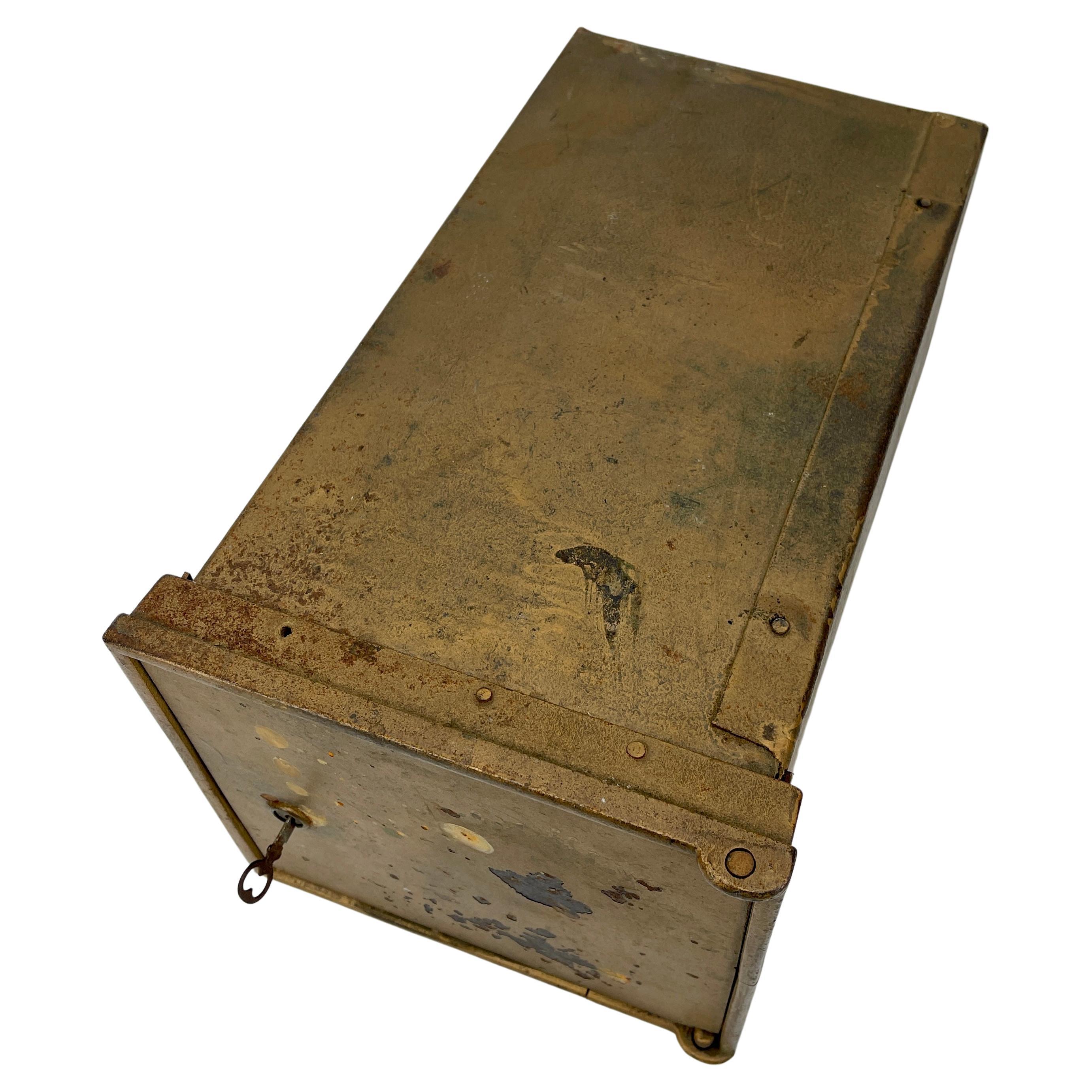 French Early 1900's Birchwood Lock Box Safe with Key