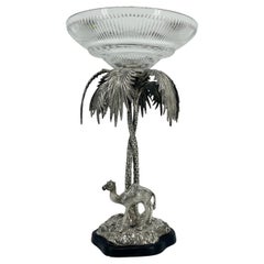 Large Elkington Epergne Centerpiece With Camel, Palm Tree and Glass Bowl