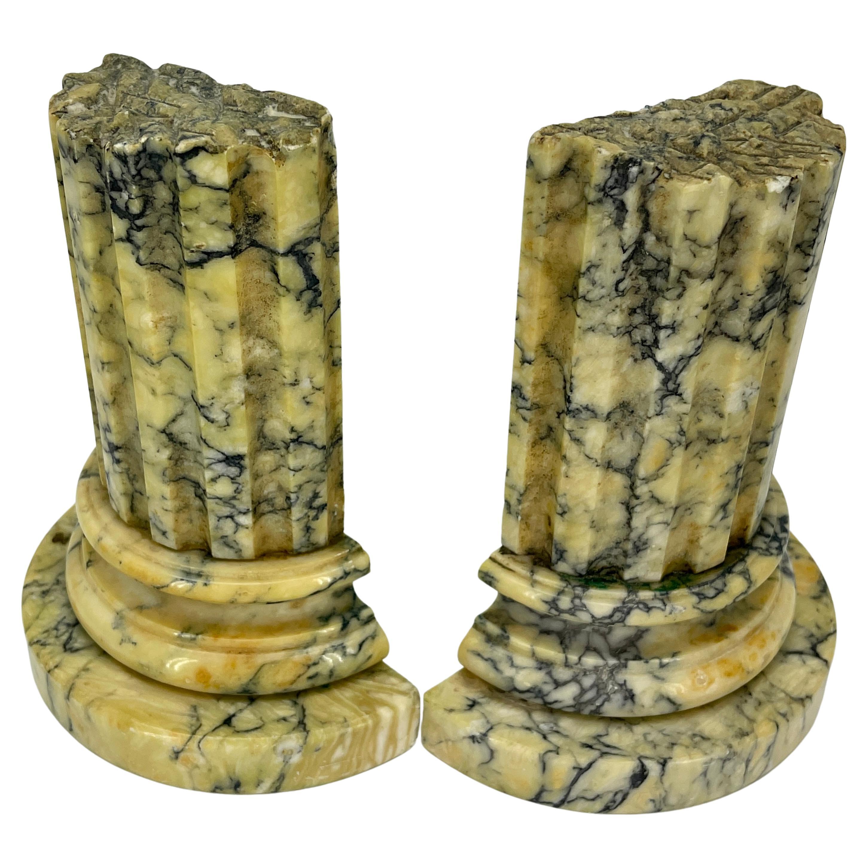 Set of Italian Neoclassical Green Marble Column Bookends