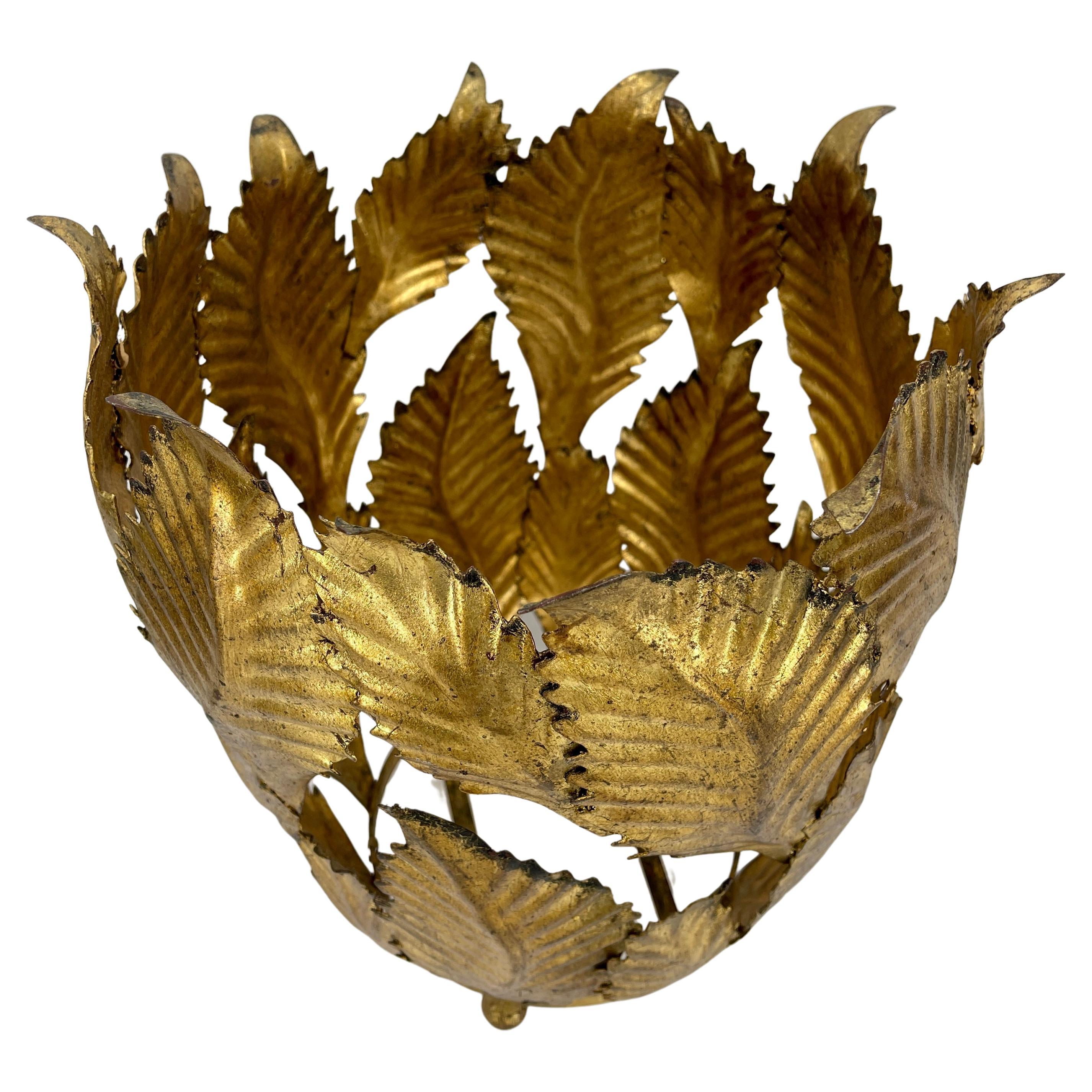 Vergoldete Metall-Pflanzgefäße im Hollywood-Regency-Stil mit der Aufschrift 