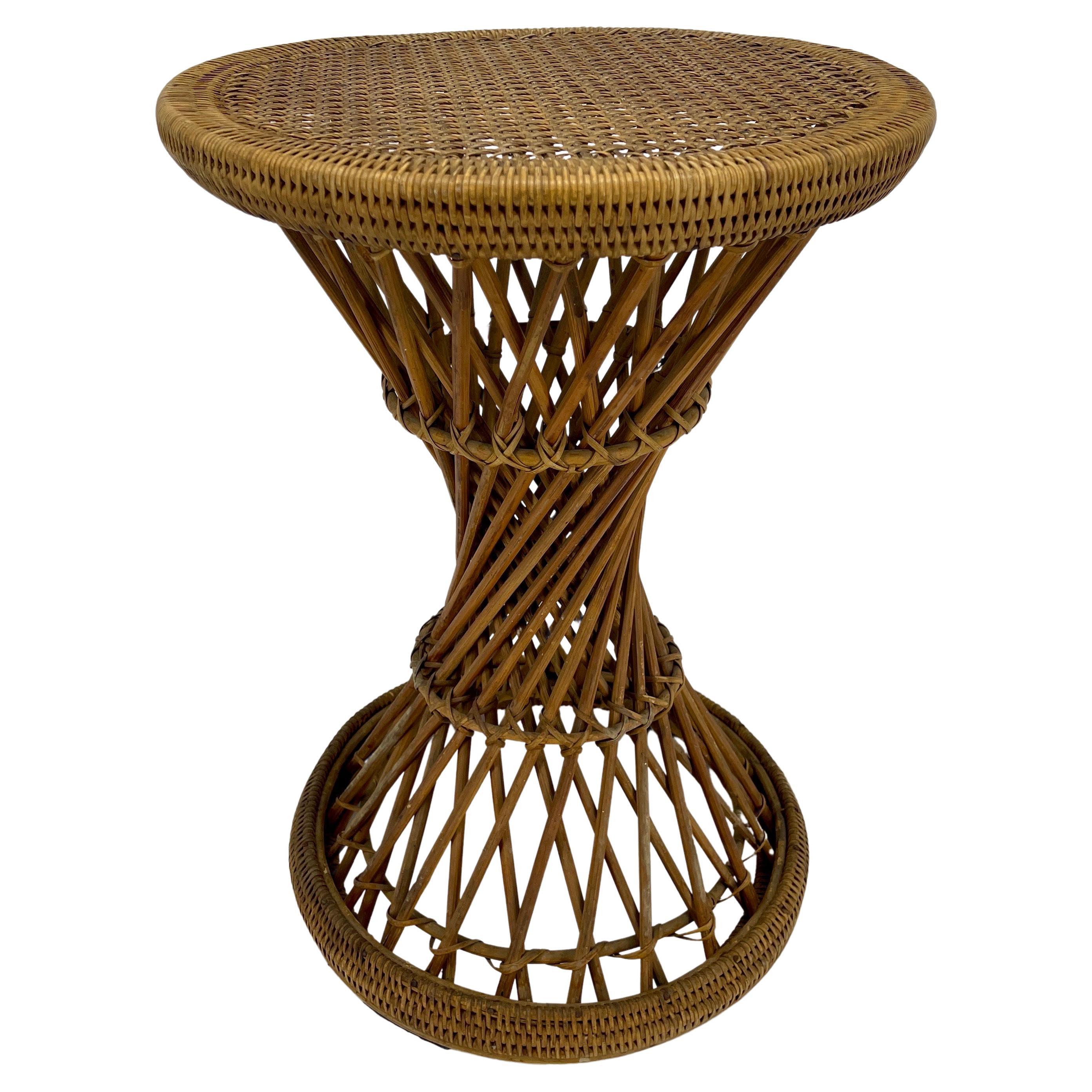 Américain Tabouret à tambour ou table d'appoint en osier de Bohème du milieu du siècle dernier en vente